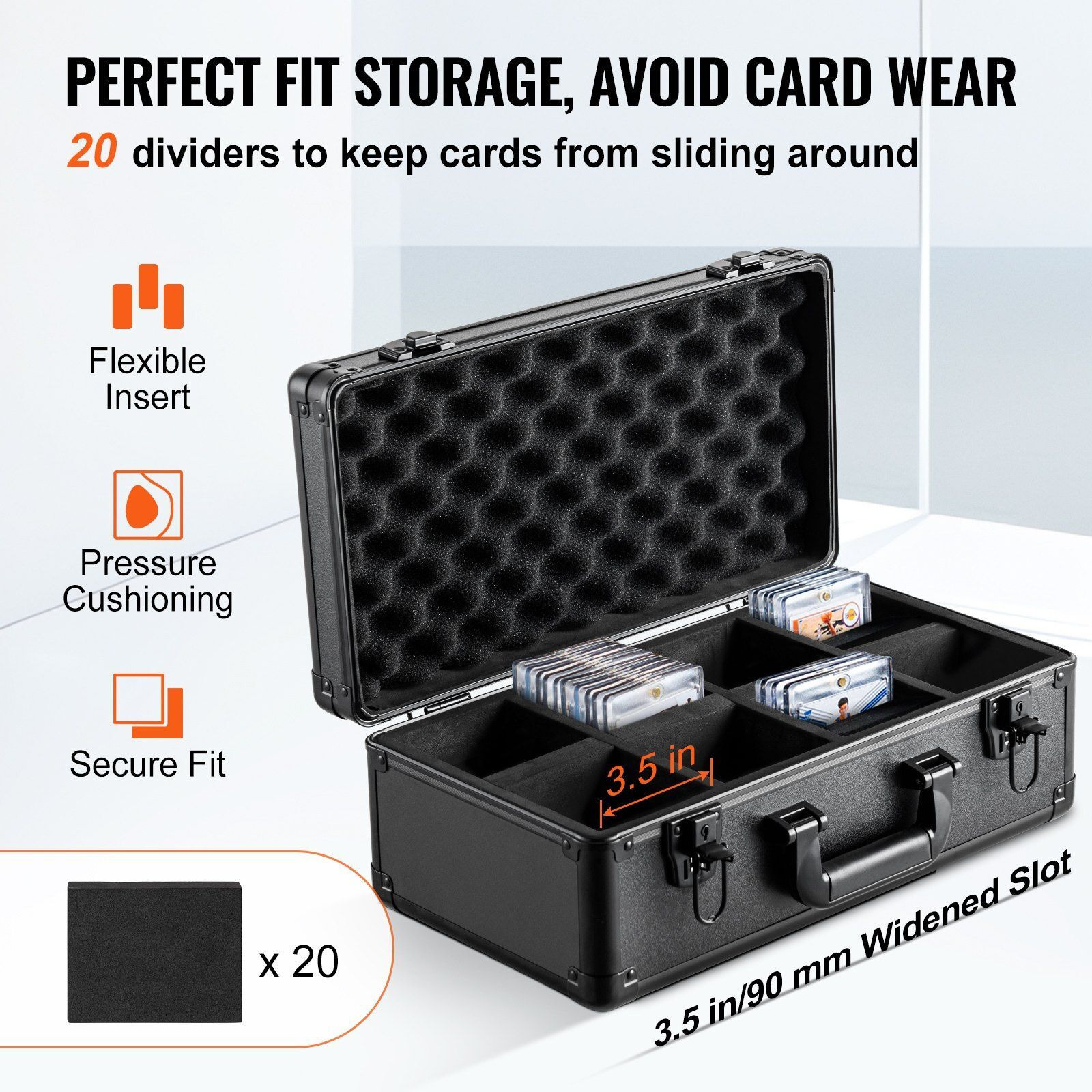 VEVOR Graded Card Storage Box, 4 Slots, Graded Sports Cards Holder Carrying Case with Key Lock Foam Dividers, for 108 PSA Graded Cards 76 BGS Cards 84 SGC Cards 388 Top Loaders or 999+ Loose Cards