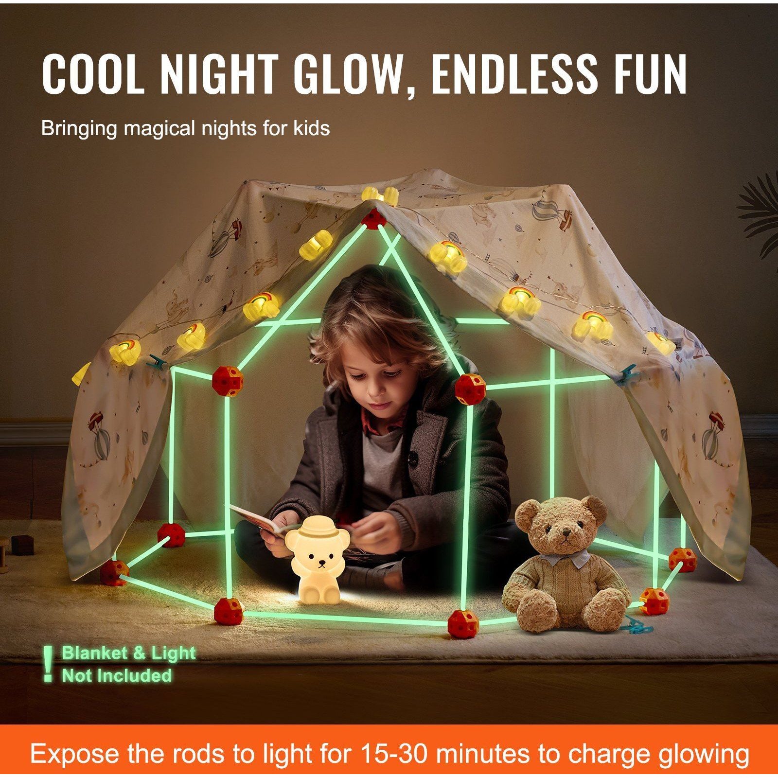 VEVOR Tent Fort Building Kit for Kid Glow In The Dark STEM Construction Toy 140P