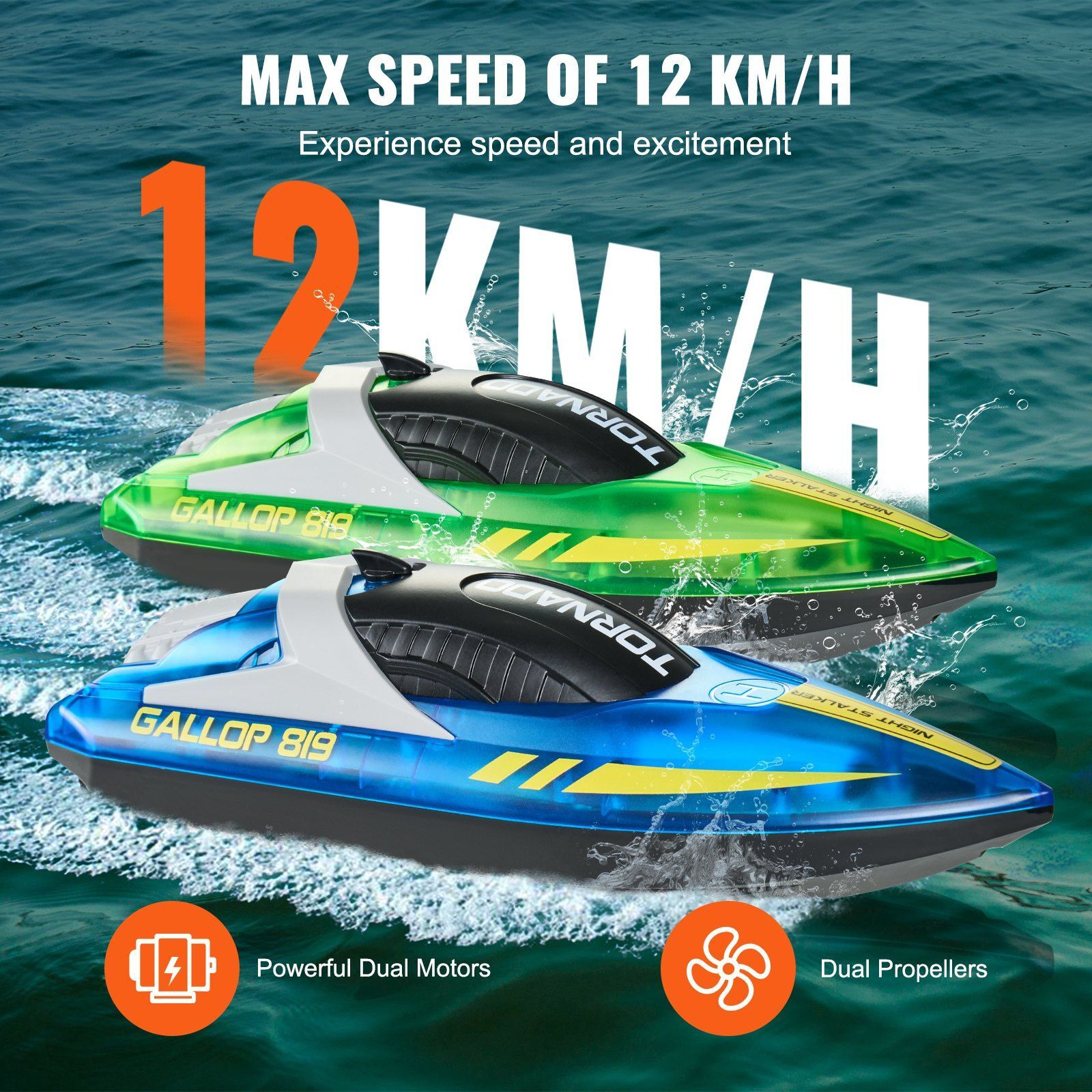 VEVOR 2 PCS RC Boat 2.4 GHz Remote Control Racing Boat 12 km/h Kids Adults Gift