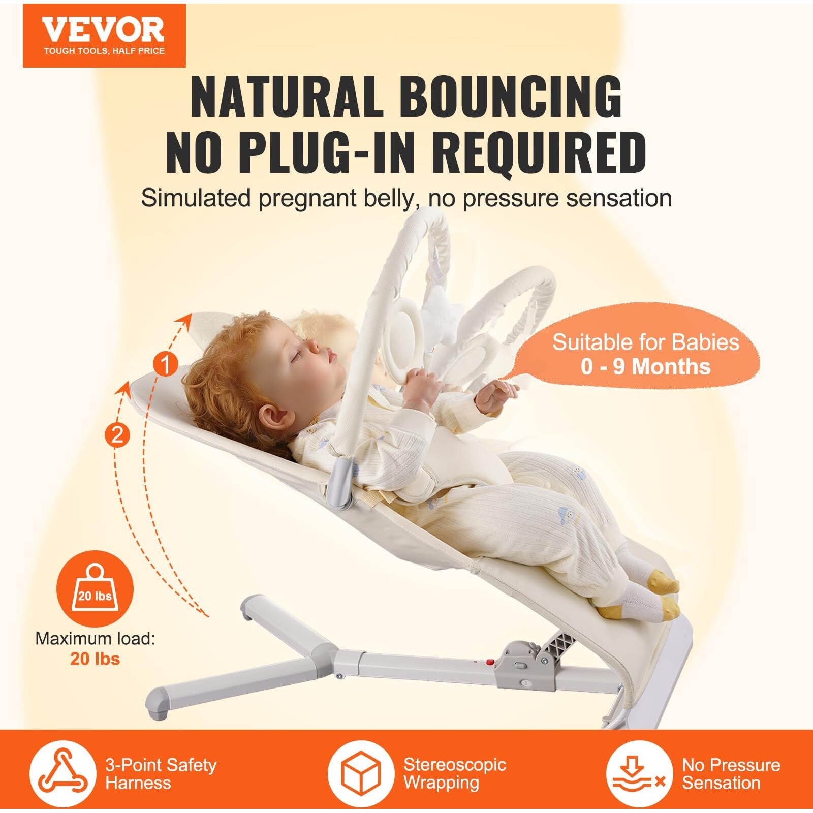 VEVOR Baby Bouncer Folding Bouncer Seat Chair for Babies 0-9 Months with Toy Bar