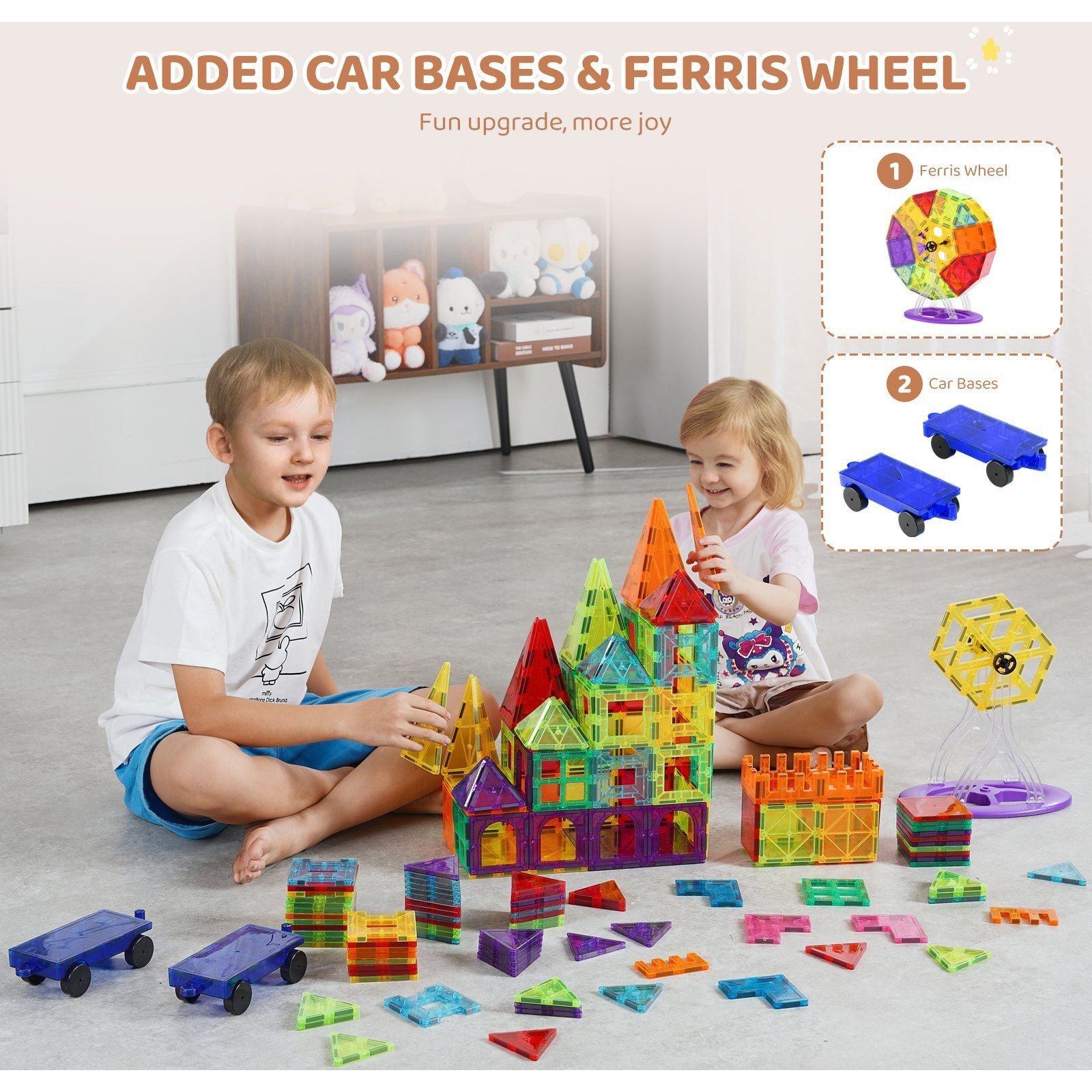 VEVOR Magnetic Tiles Magnetic Building Toy 180 PCS Magnet Blocks for Kids 3D Set
