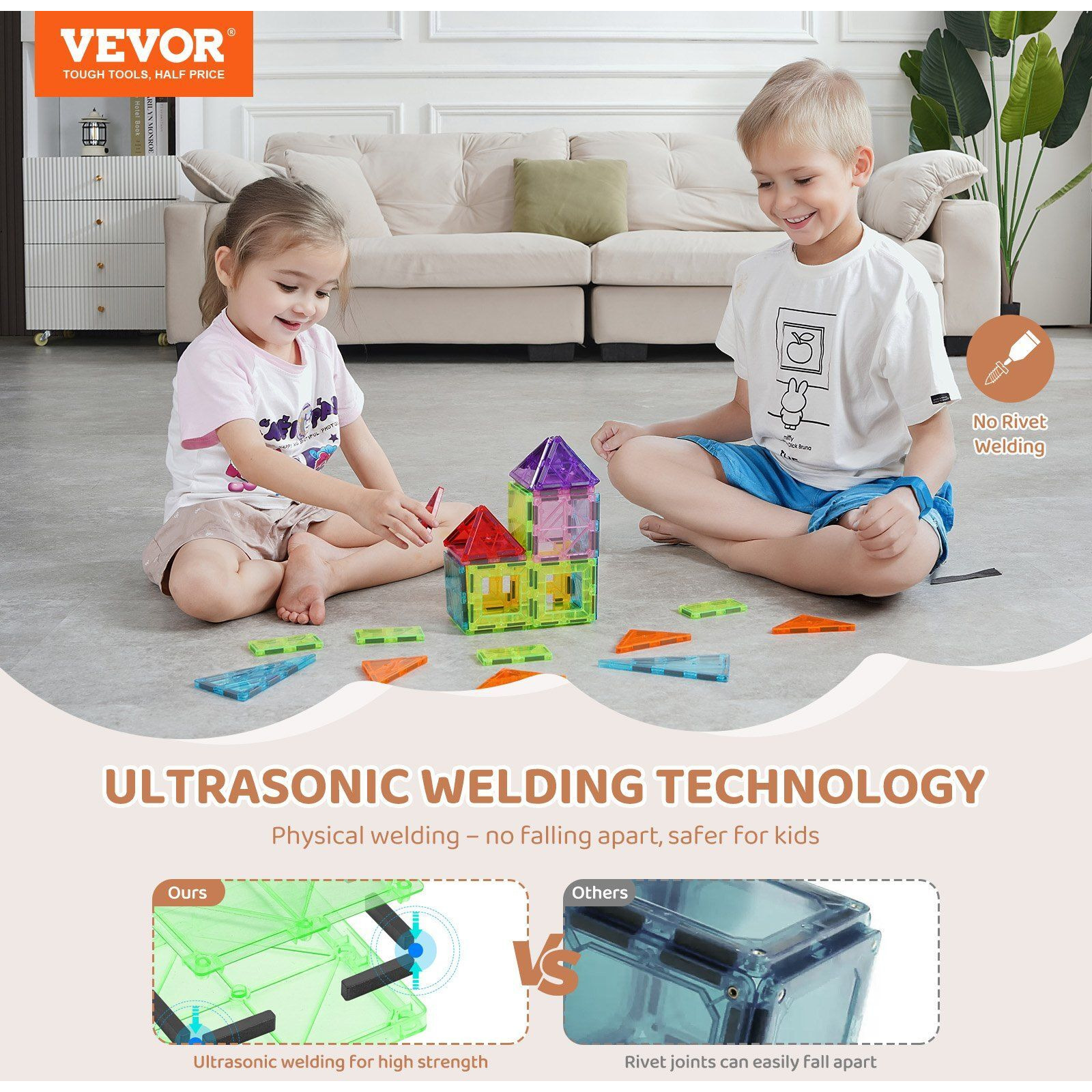 VEVOR Magnetic Tiles Magnetic Building Toy 32 PCS Magnet Blocks for Kids 3D Set