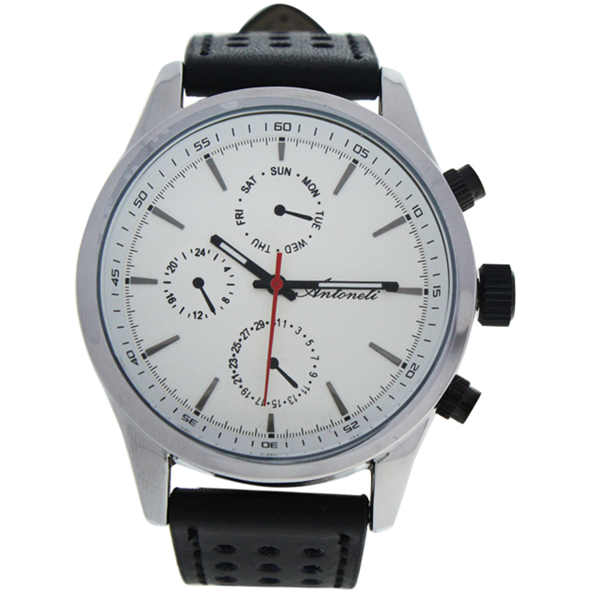 AG0308-01 Silver/Black Leather Strap Watch by Antoneli for Men - 1 Pc Watch