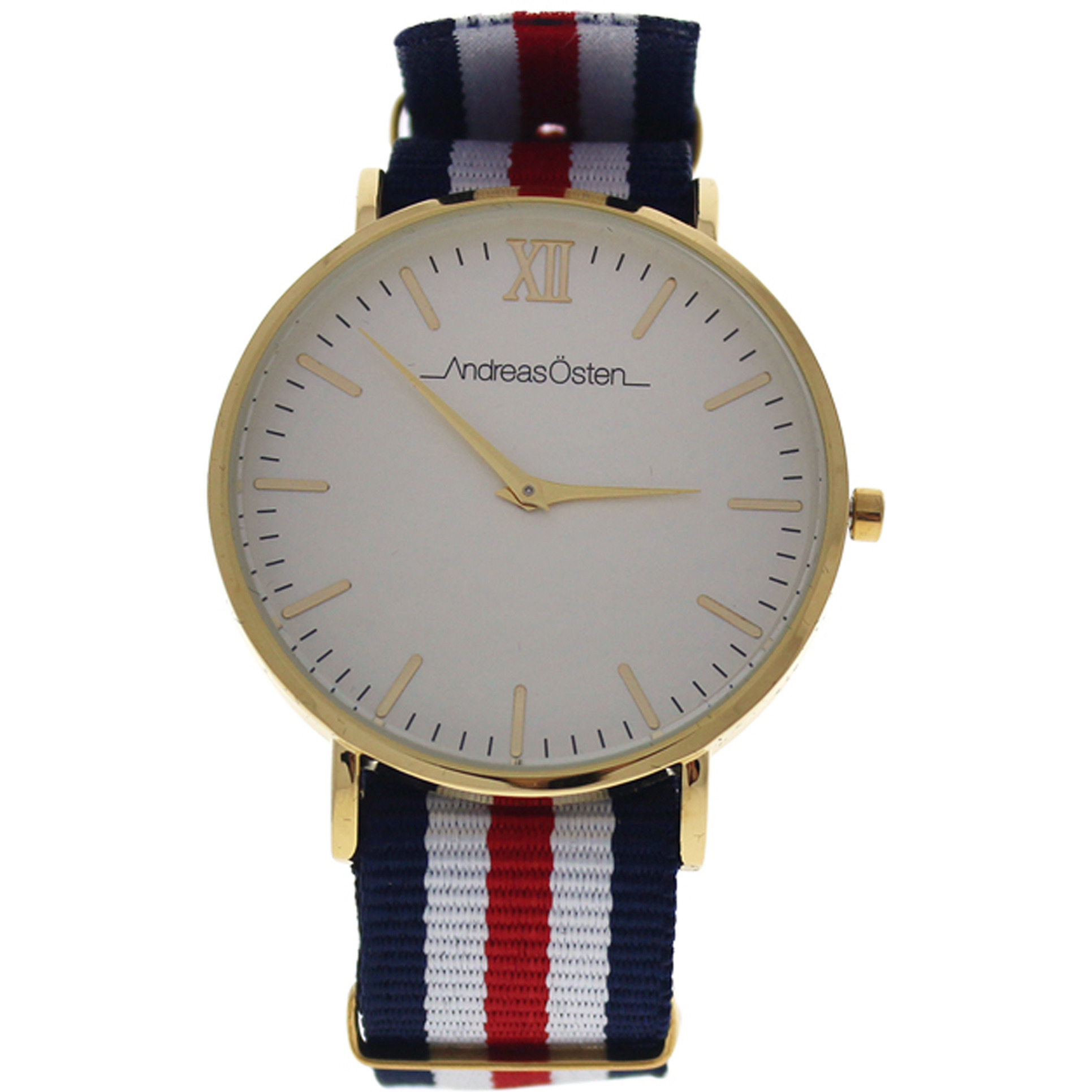 AO-63 Somand - Gold/Navy Blue-White-Red Nylon Strap Watch by Andreas Osten for Unisex - 1 Pc Watch