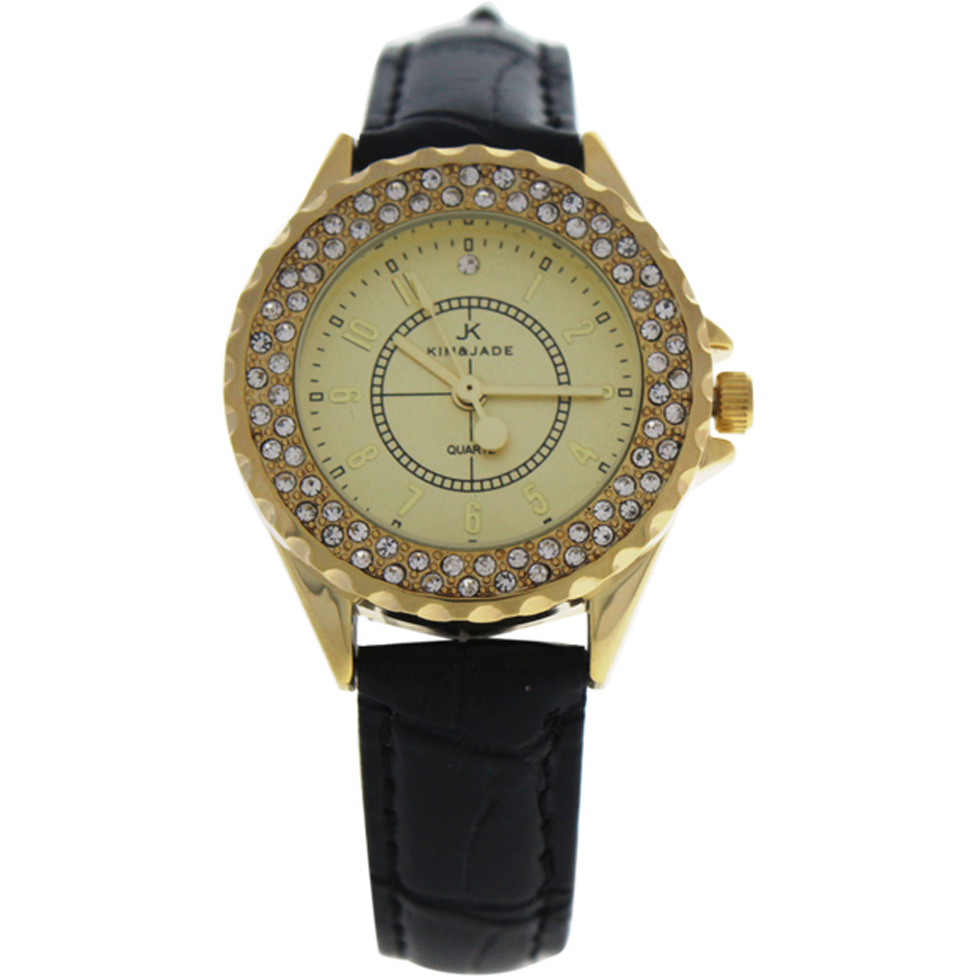 2033L-GBLG Gold/Black Leather Strap Watch by Kim & Jade for Women - 1 Pc Watch