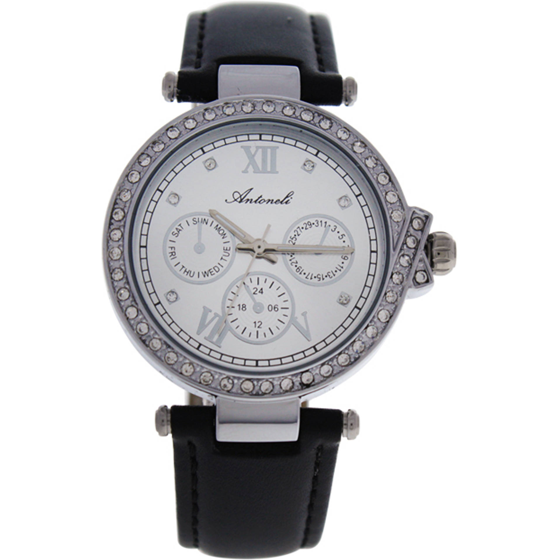 AL0519-07 Silver/Black Leather Strap Watch by Antoneli for Women - 1 Pc Watch