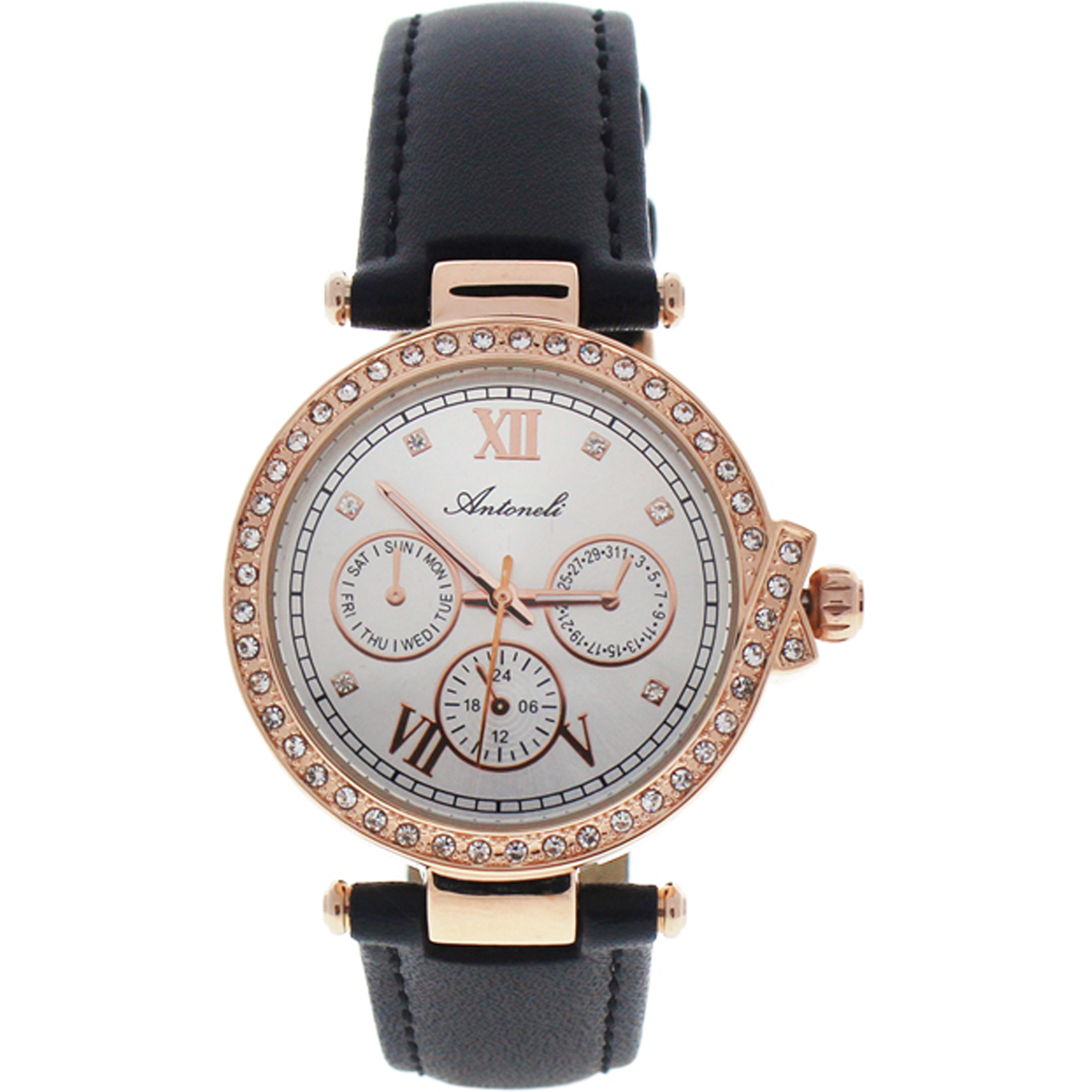 AL0519-08 Rose Gold /Black Leather Strap Watch by Antoneli for Women - 1 Pc Watch