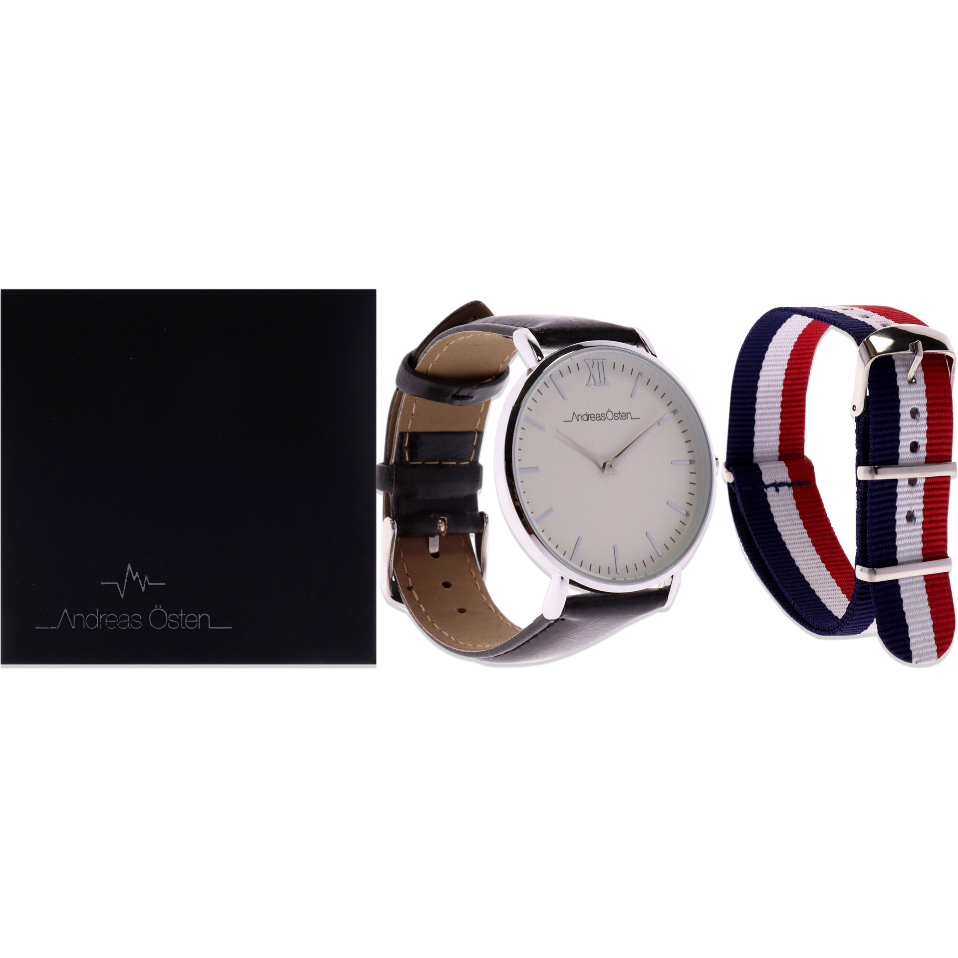 AO-101 Silver-Black Leather Strap Watch by Andreas Osten for Unisex - 1 Pc Watch