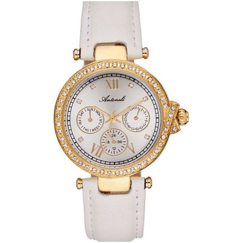 AL0519-05 Gold/White Leather Strap Watch by Antoneli for Women - 1 Pc Watch