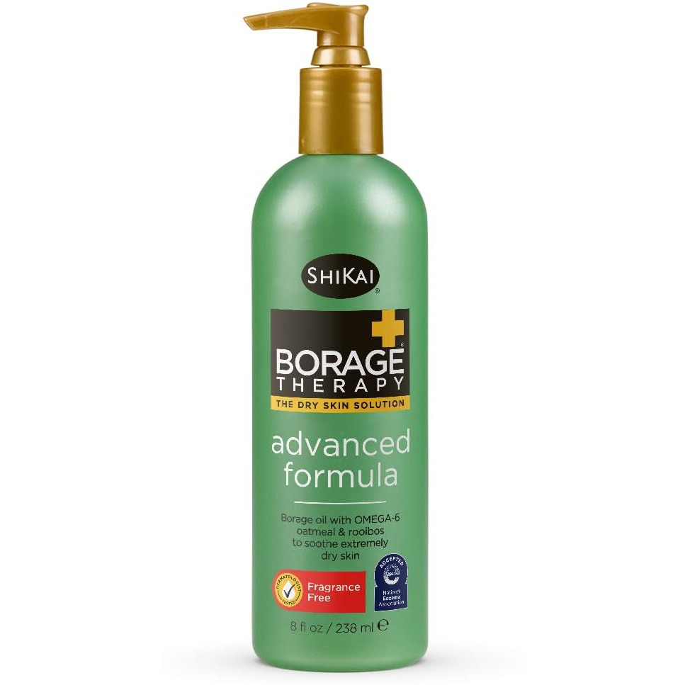 Shikai Borage Therapy Body Moisturizer Advanced Formula (8 Oz) | Fragrance Free | Hydrating Lotion For Dry Hands & Body | With Oatmeal & Shea