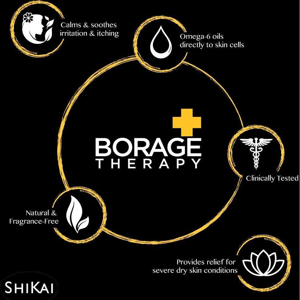 Shikai Borage Therapy Body Moisturizer Advanced Formula (8 Oz) | Fragrance Free | Hydrating Lotion For Dry Hands & Body | With Oatmeal & Shea