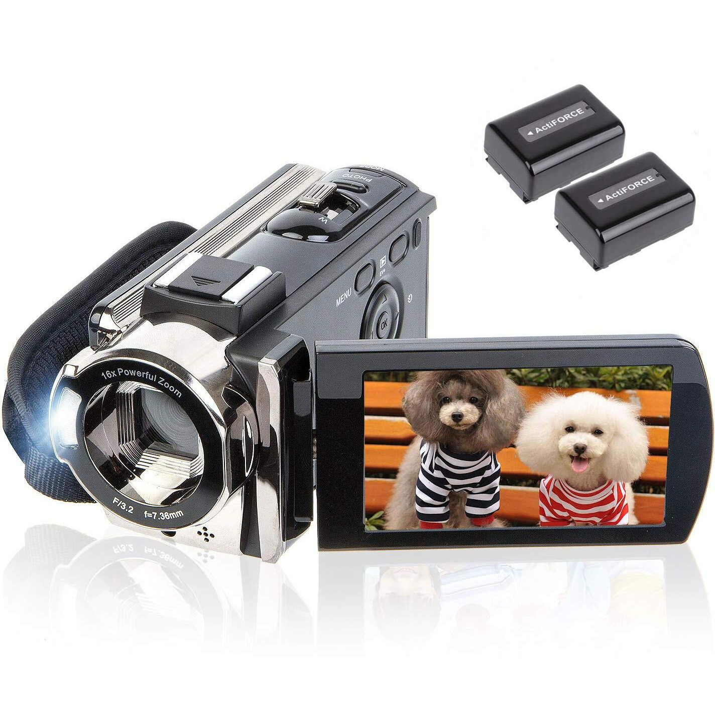 Kicteck Video Camera Camcorder Digital Camera Recorder Full Hd 1080P 15Fps 24Mp 3.0 Inch 270 Degree Rotation Lcd 16X Zoom Camcorder With 2 Batteries(604S)