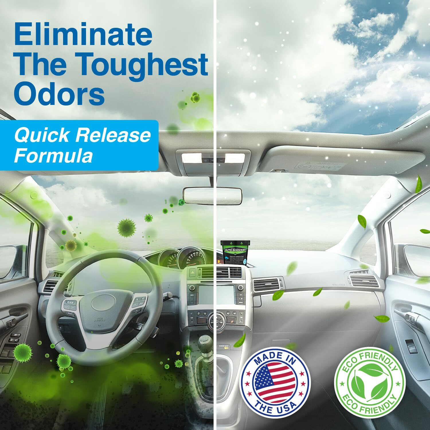 Biocide Systems Auto Shocker  Quick Release Car Odor Eliminator  Eco-Friendly Chlorine Dioxide Odor Bomb For Vehicle Interior Up To 250 Cubic Feet