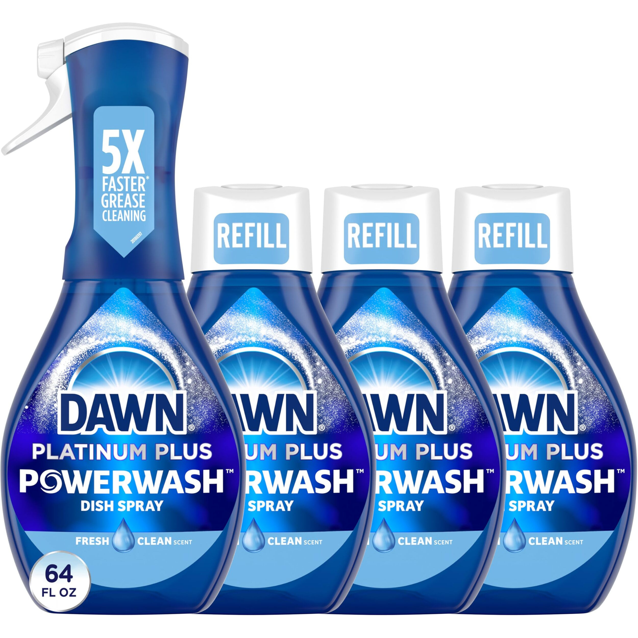 Dawn Platinum Powerwash Dish Spray  Dish Soap Liquid  Fresh Scent Bundle  1 Spray (16Oz) + 3 Refills (16Oz Each)(Pack Of 4)