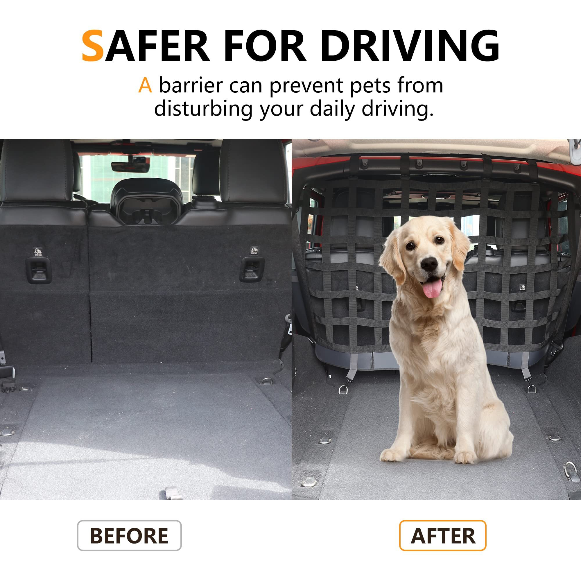 Rerpro Pet Net Safety Dog Barrier For 2007-2025 Jeep Wrangler Jk Jl 4 Door Accessories  Behind Rear Seat Pet Dog Covers Trunk Cargo Isolation Liner Net For Jeep Wrangler