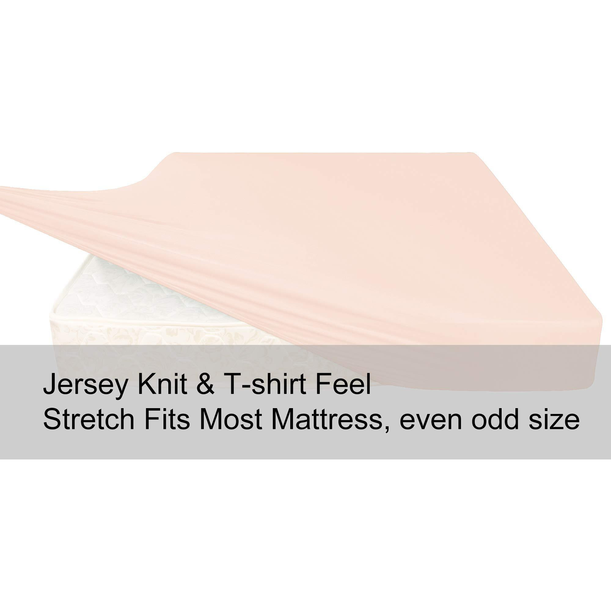 Queen Size Fitted Sheet Only - 4-Way Stretch Jersey Knit  Snug Fit  Wrinkle Free & Stay In Place  No More Slipping Off For Mattress  Soft & Comfortable - Blush Pink  Queen