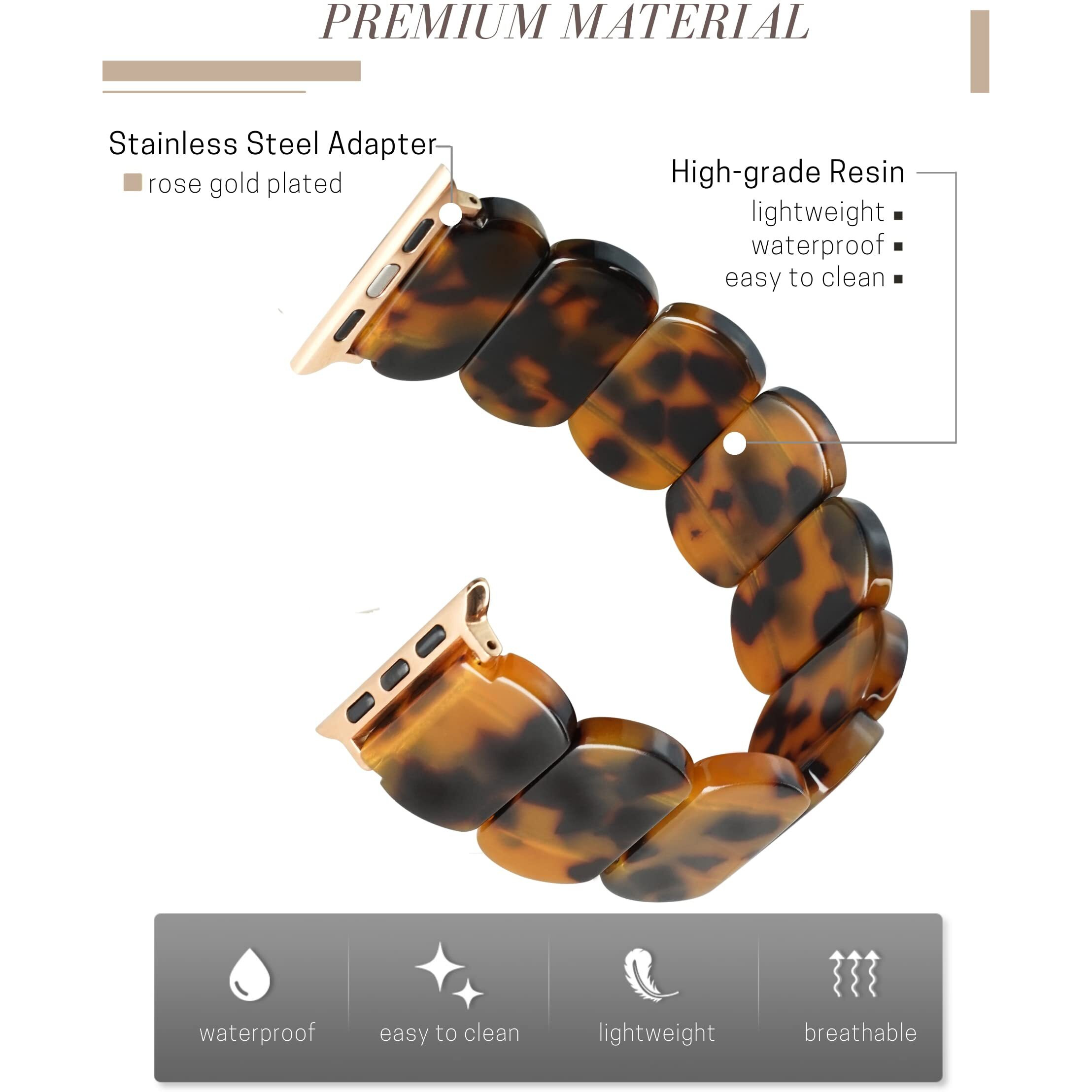 Heesch Tortoise Shell Watch Band For Apple 40Mm For Women Resin Stretchy Watch Strap Bracelet For Apple Watch Series 7 Band For Iwatch Wristbands 38Mm