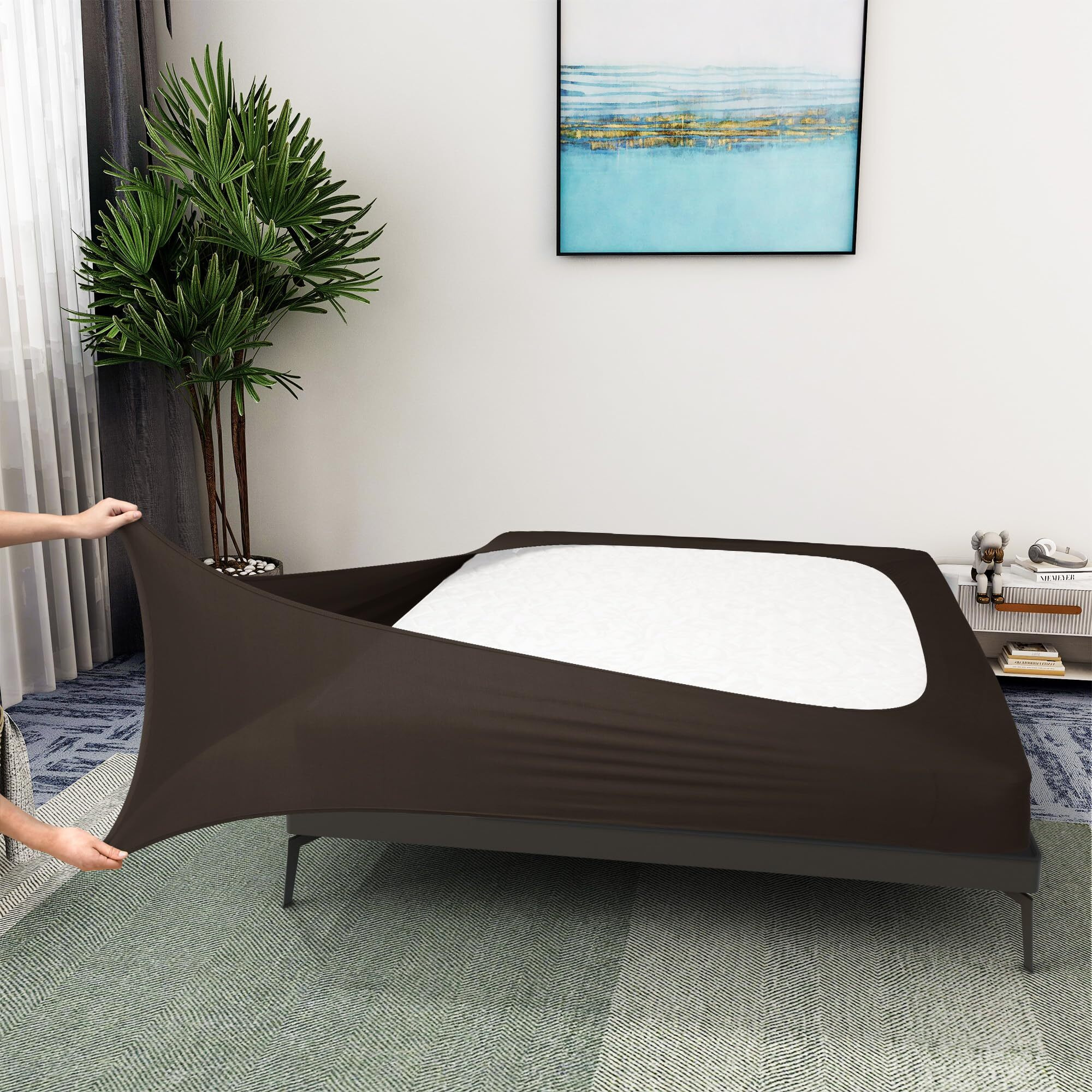 Alyvia Spring Box Spring Cover Full Size - Jersey Knit & Stretchy Wrap Around 4 Sides Bed Skirt For Hotel & Home - Full/Full Xl  Brown