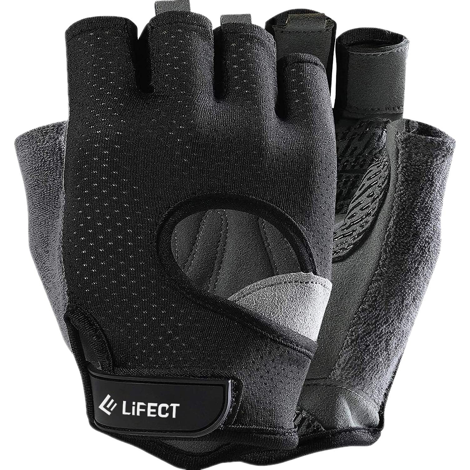 Lifect Freedom Workout Gloves  Knuckle Weight Lifting Shorty Fingerless Gloves With Curved Open Back  For Powerlifting  Gym  Women And Men(Black  Large)