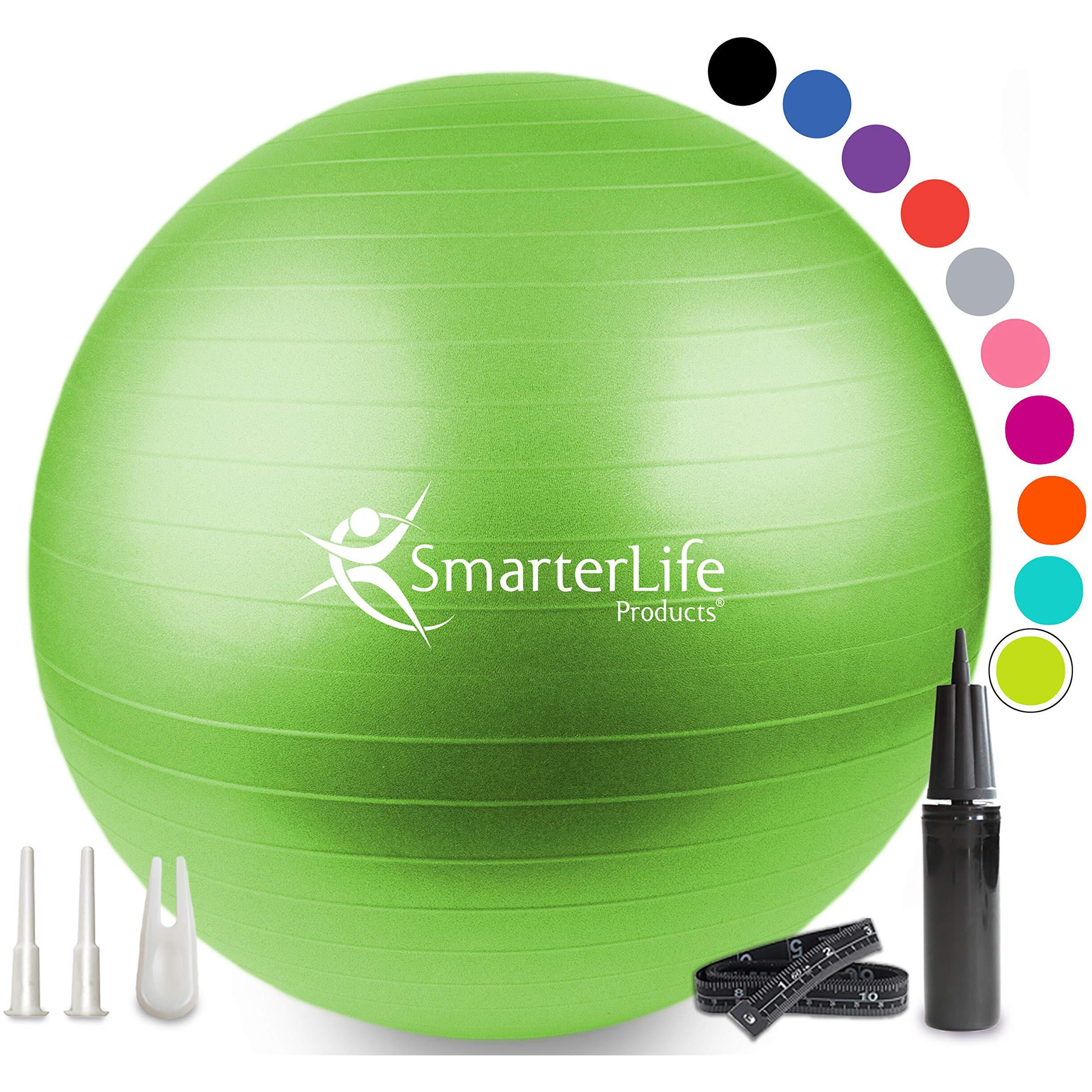 Smarterlife Workout Exercise Ball For Fitness  Yoga  Balance  Stability  Or Birthing  Great As Yoga Ball Chair For Office Or Exercise Gym Equipment For Home  Premium Non-Slip Design (65 Cm  Lime)