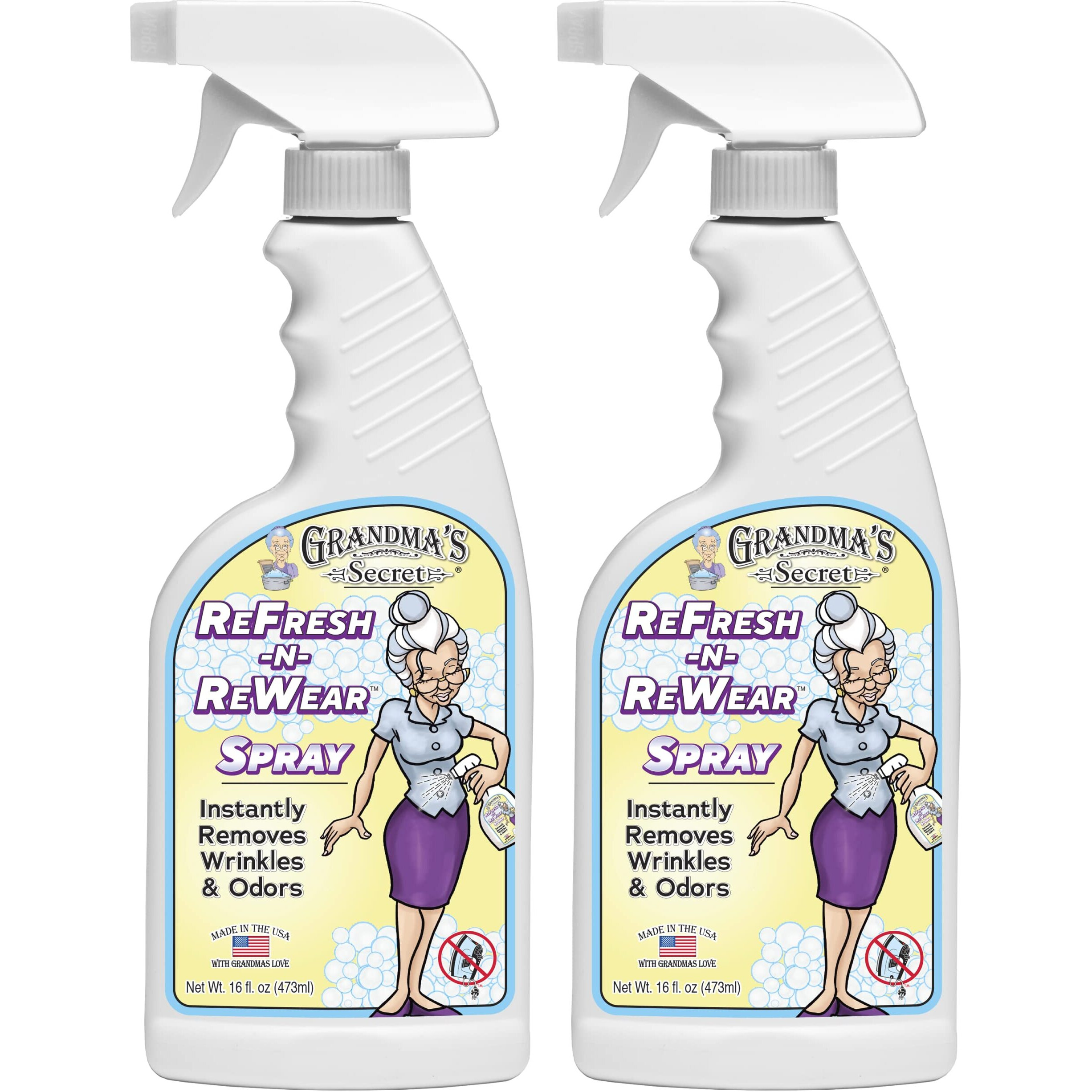 Grandma's Secret Refresh N Rewear Spray - Instantly Removes Wrinkles & Odors - Wrinkle Release  Fabric Refresher Spray  Chlorine  Bleach And Toxin-Free - 16 Ounce  2 Pack