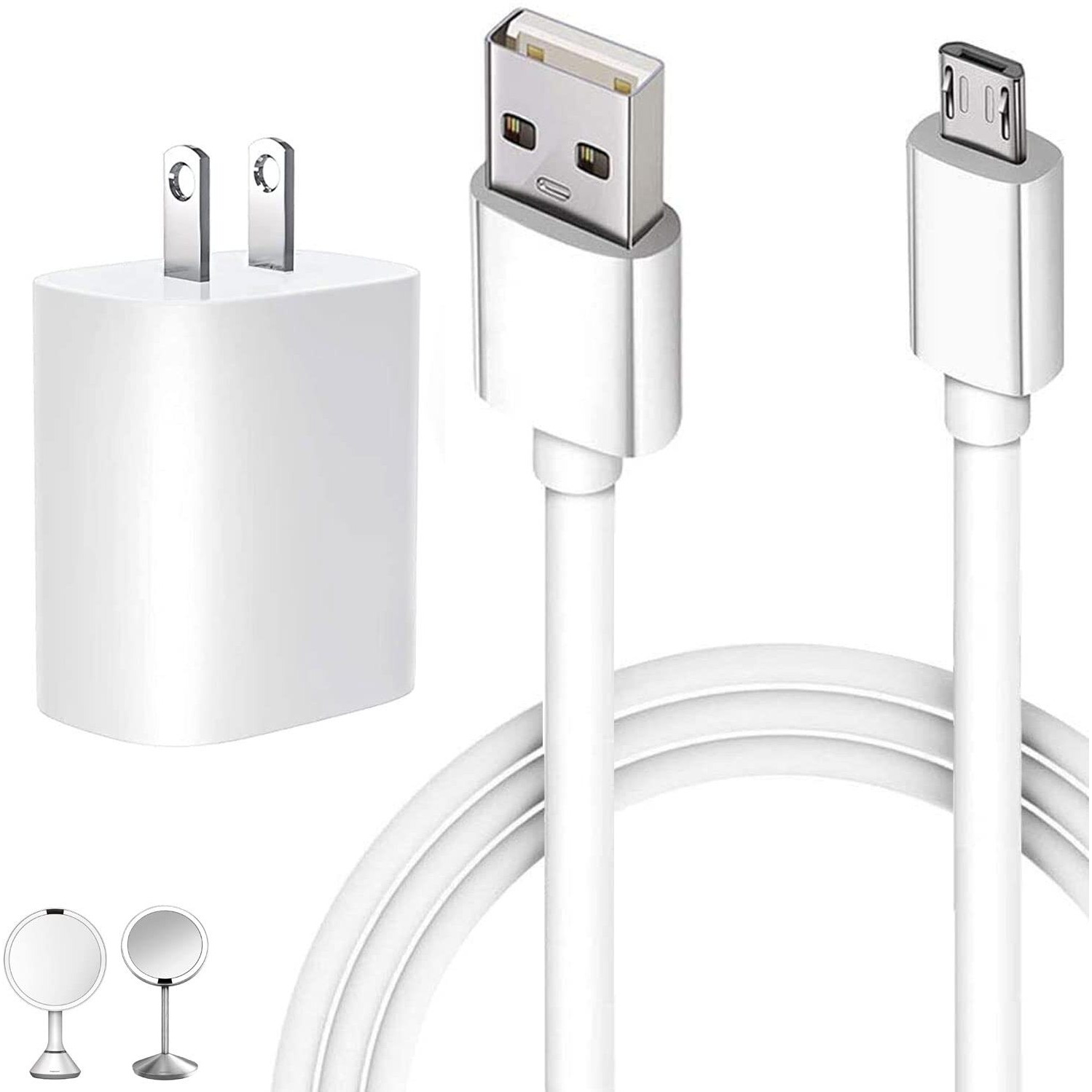 Replacement Charger Adapter Micro Usb Charging Cord Cable For Simplehuman 5 Inch & 8 Inch Round Sensor Makeup Mirror (5Ft)