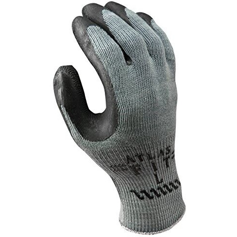 Showa Atlas 300Bl-09 Fit Palm Coating Natural Rubber Glove  Black  Large (Pack Of 12 Pairs)