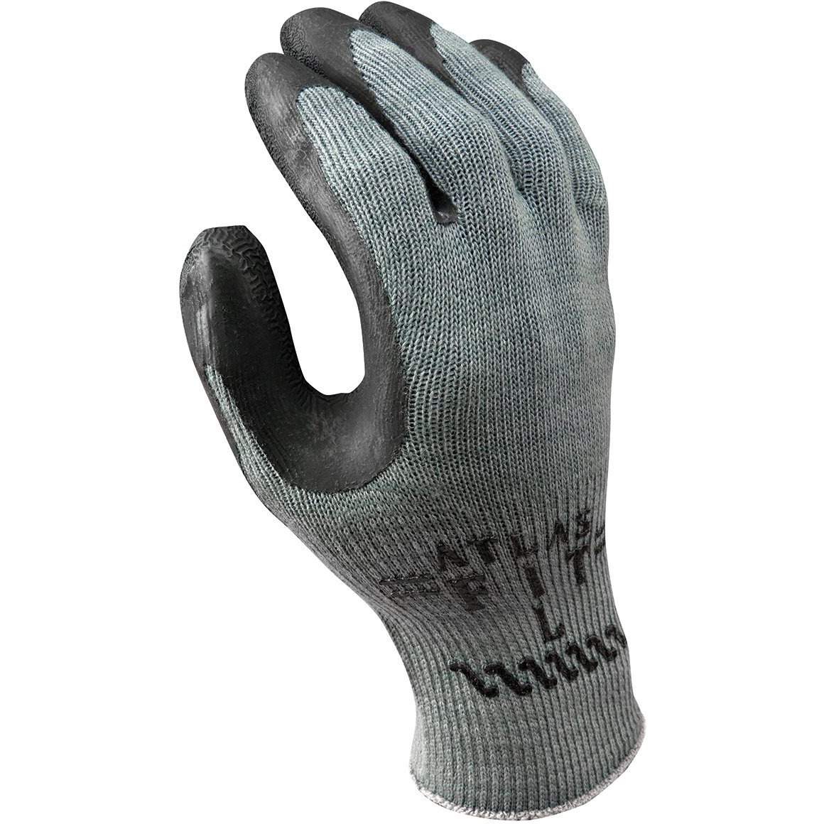 Showa Atlas 300Bl-09 Fit Palm Coating Natural Rubber Glove  Black  Large (Pack Of 12 Pairs)
