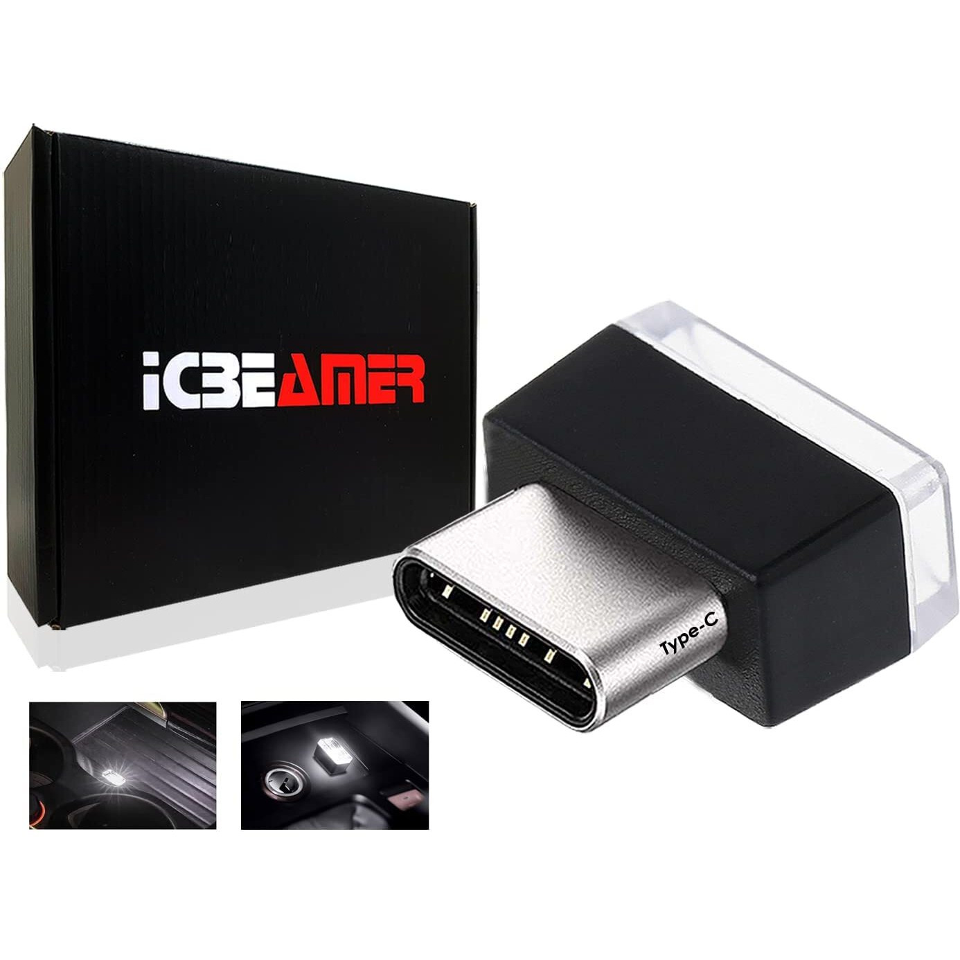 Icbeamer Type C Adapters Atmosphere Light  Color White] Universal Interface Plug-In Miniature Night Light Led Usb Car Interior Trunk Ambient