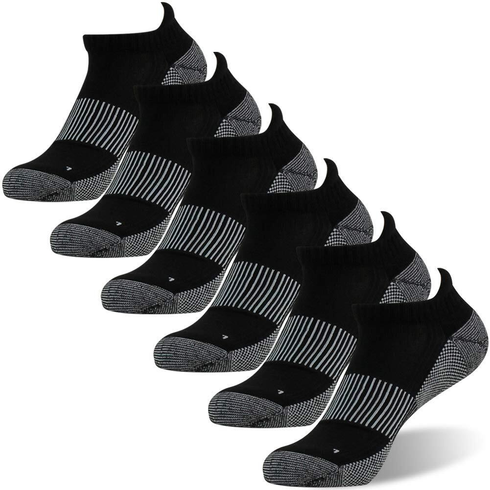 Footplus No Stinky Feet Jogging Socks  Men Women Low Cut Copper Running Golf Tennis Socks  Arch Support Basketball Jogging Marathon Athletic Sweat Socks  Ankle Yoga Gym Travel Socks 6 Pairs Black  L