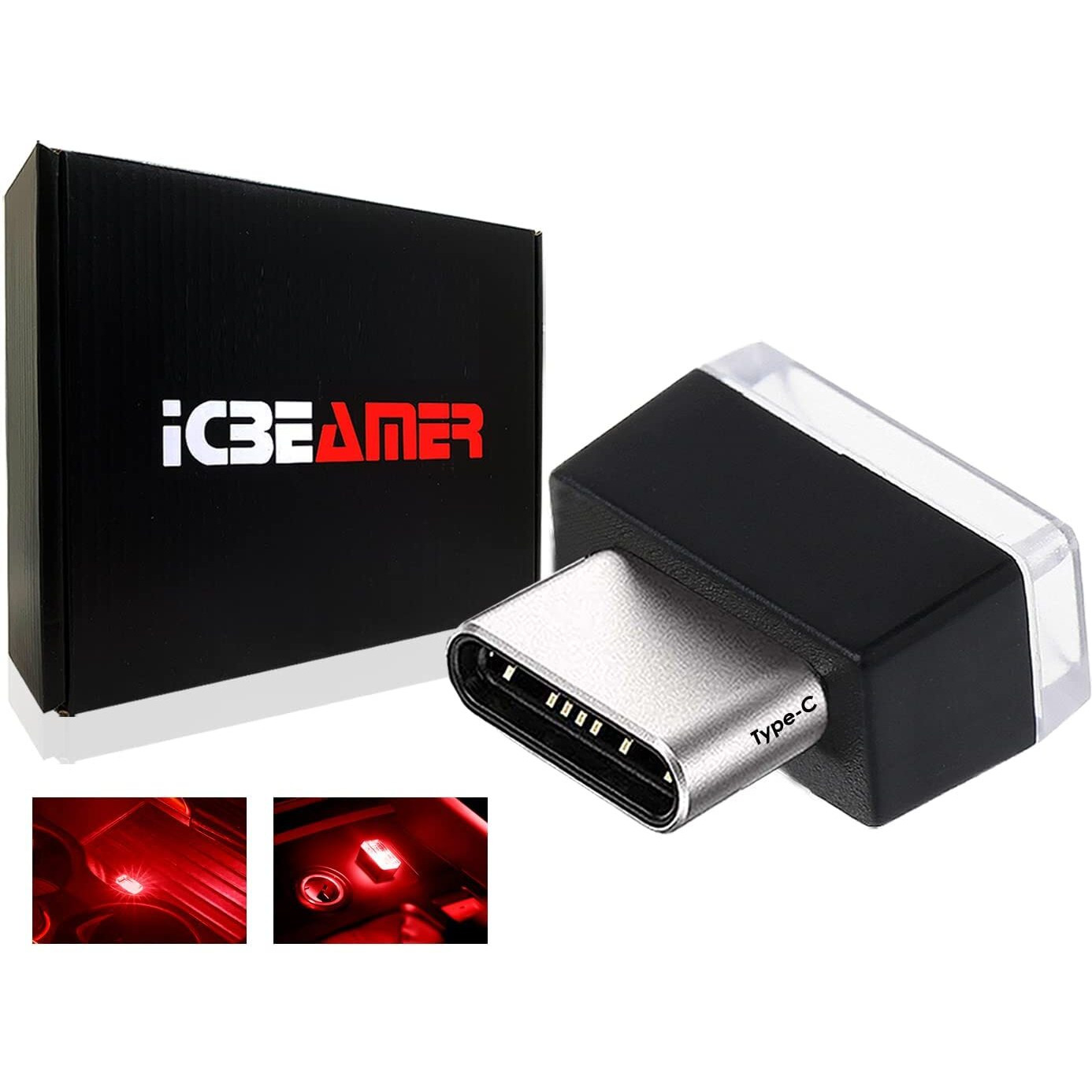 Icbeamer Type C Adapters Atmosphere Light  Color Red] Universal Interface Plug-In Miniature Night Light Led Usb Car Interior Trunk Ambient
