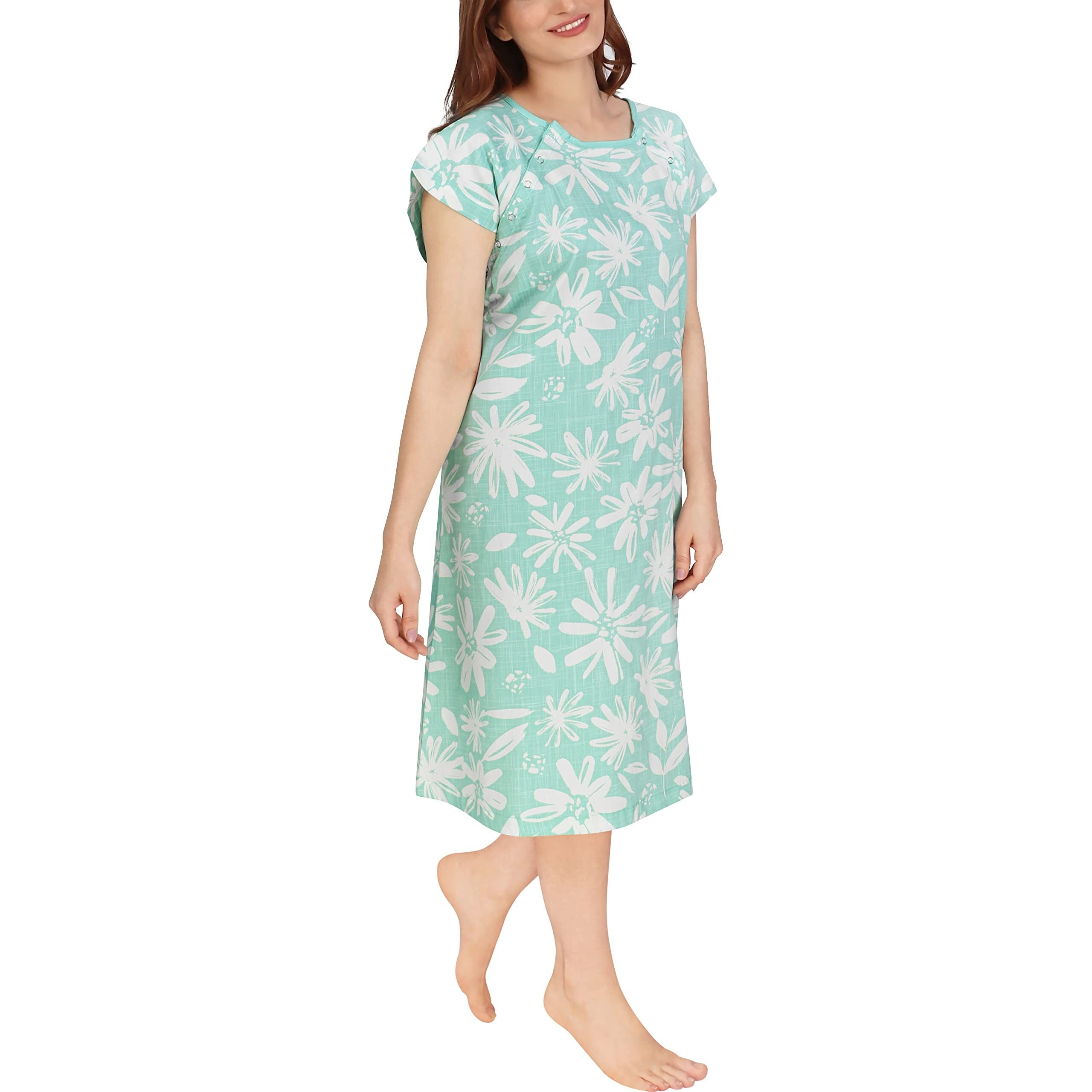 Utopia Care Hospital Gown  100% Cotton Patient Gown (Large-X-Large  Leaves Mint)
