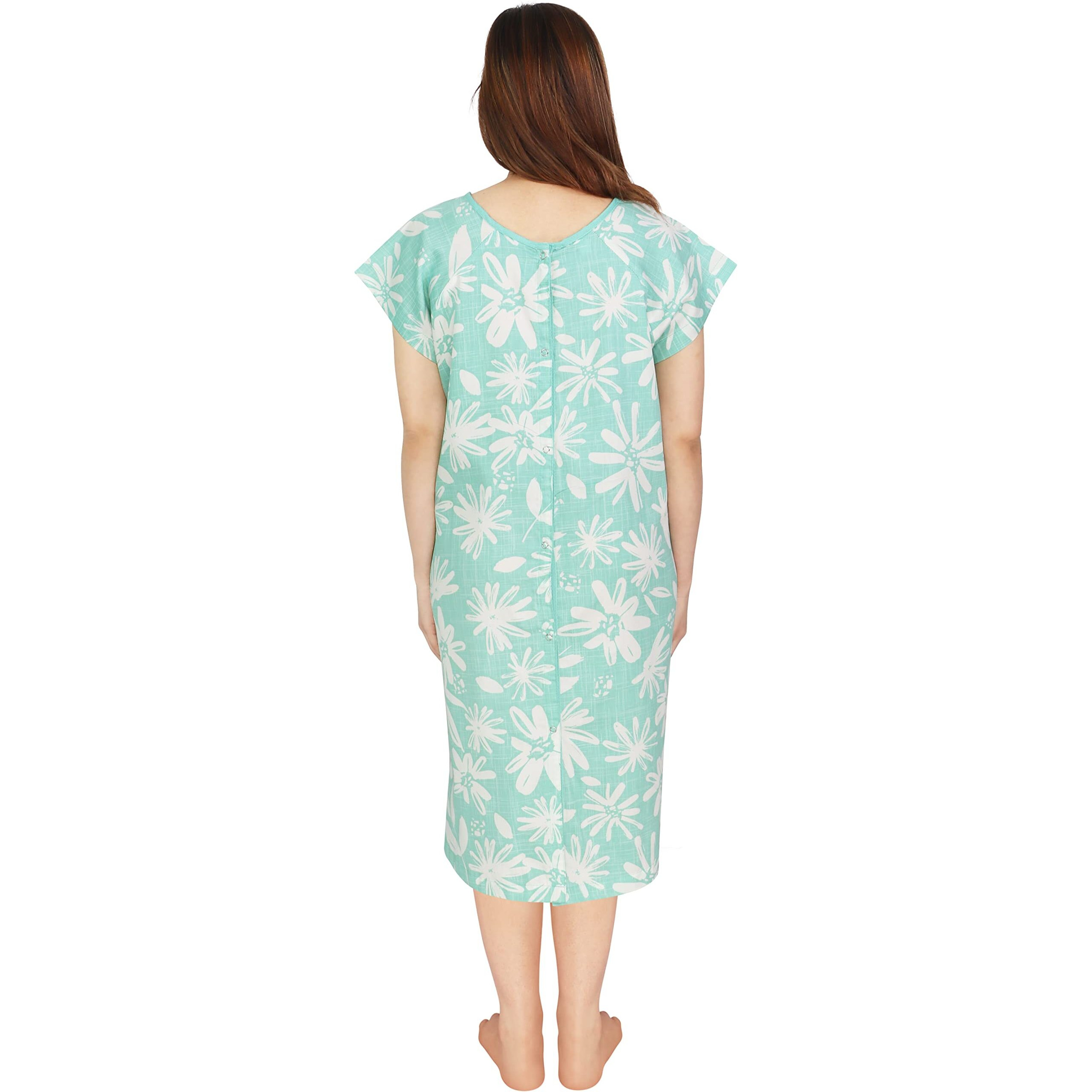 Utopia Care Hospital Gown  100% Cotton Patient Gown (Large-X-Large  Leaves Mint)