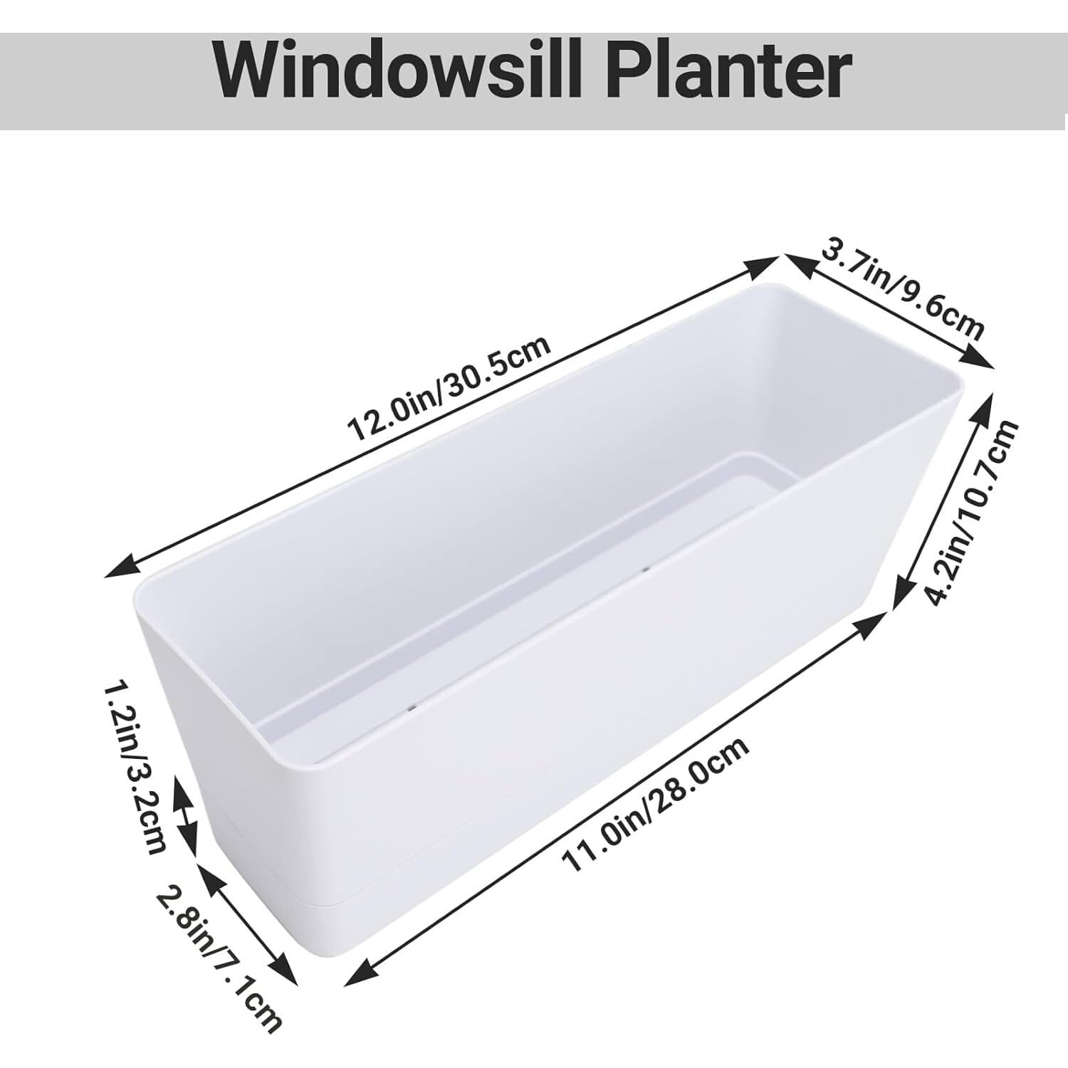 Greaner Flower Boxes  3 Pack 12X3.8 Inch Rectangle Window Boxes  Herb Planters With Tray  Indoor Succulent Cactus Flowers Plastic Drawable Pot For Windowsill  Garden  Balcony  Office Outdoor (White)