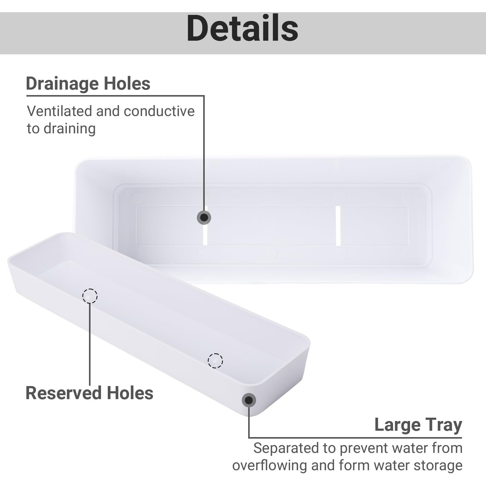Greaner Flower Boxes  3 Pack 12X3.8 Inch Rectangle Window Boxes  Herb Planters With Tray  Indoor Succulent Cactus Flowers Plastic Drawable Pot For Windowsill  Garden  Balcony  Office Outdoor (White)