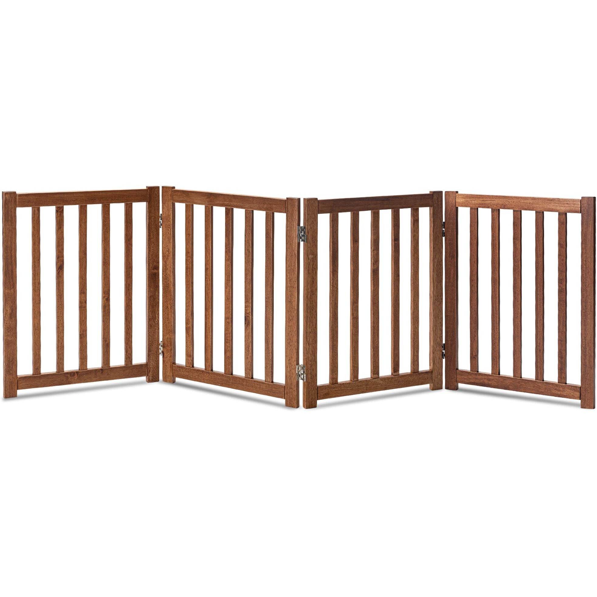 Lzrs Solid Hardwood Freestanding Pet Gate Wooden Dog Gates For Doorways Nature Wood Dog Gates For The House Dog Gate For Stairs Freestanding Indoor Gate Safety Fence Oak 24"" Height-4 Panels
