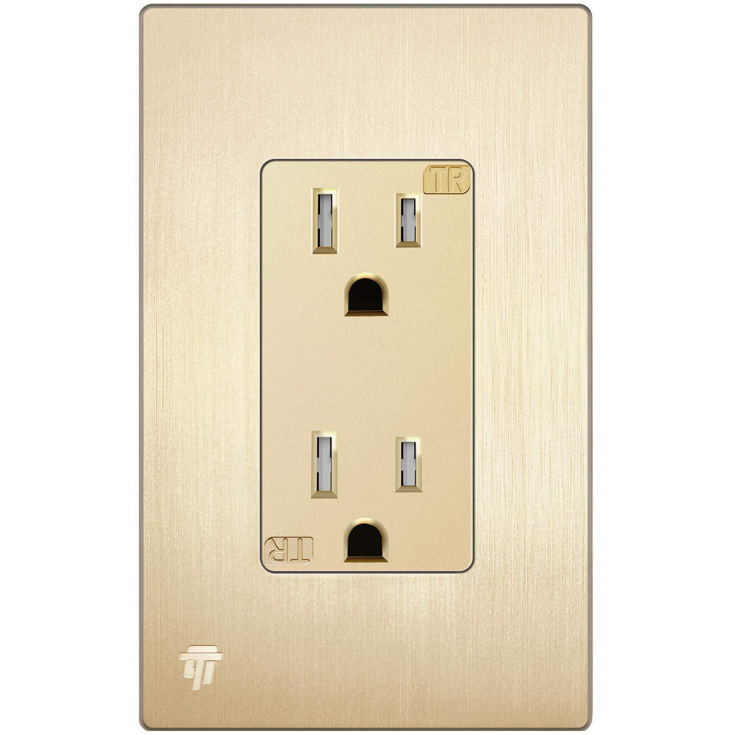 Enerlites Elite Series Decorator Receptacle Outlet Child Safe Tamper-Resistant  Self-Grounding  Residential Grade  15A 125V  Ul Listed  Wall Included  61501-Tr-Gdwbp  Brushed Gold With Plate