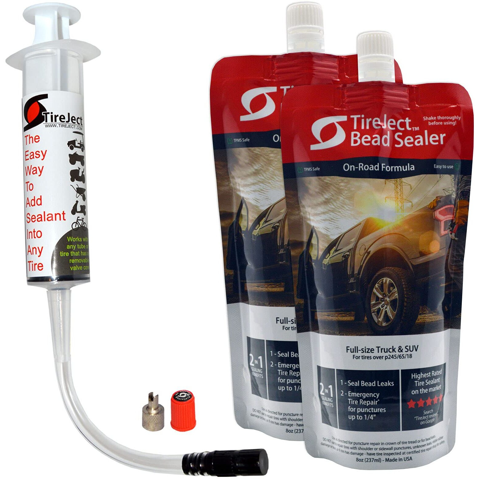 Tireject Automotive Full-Size Trucksuv 2-In-1 Tire Sealant & Bead Sealer Kit (2-Pack With Injector)