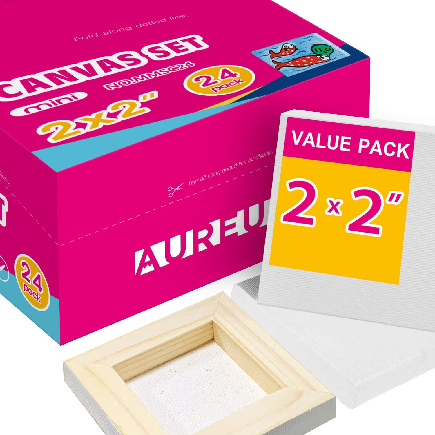 Aureuo Mini Stretched Canvas - 2X2 Inch/24 Pack - 2/5 Inch Profile Little Square Canvas - Holiday Gift Set For Kids  Ideal For Painting & Craft