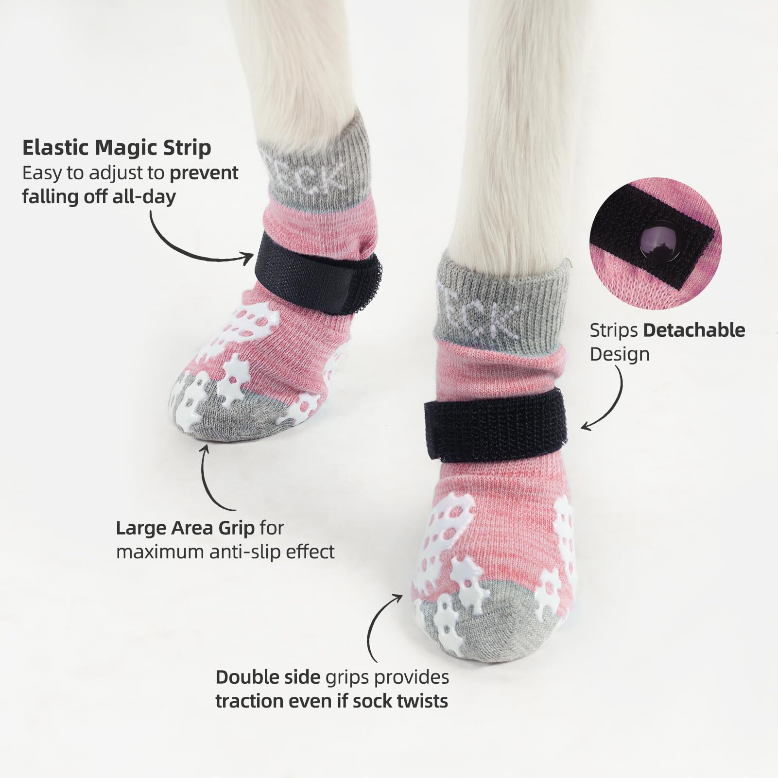 Pupteck Anti-Slip Dog Socks With Double Sides Grips For Small Medium Large Dogs Hardwood Floors Prevents Licking  Dog Shoes For Hot Pavement Traction Control Paw Protector For Senior Dogs  Pink S