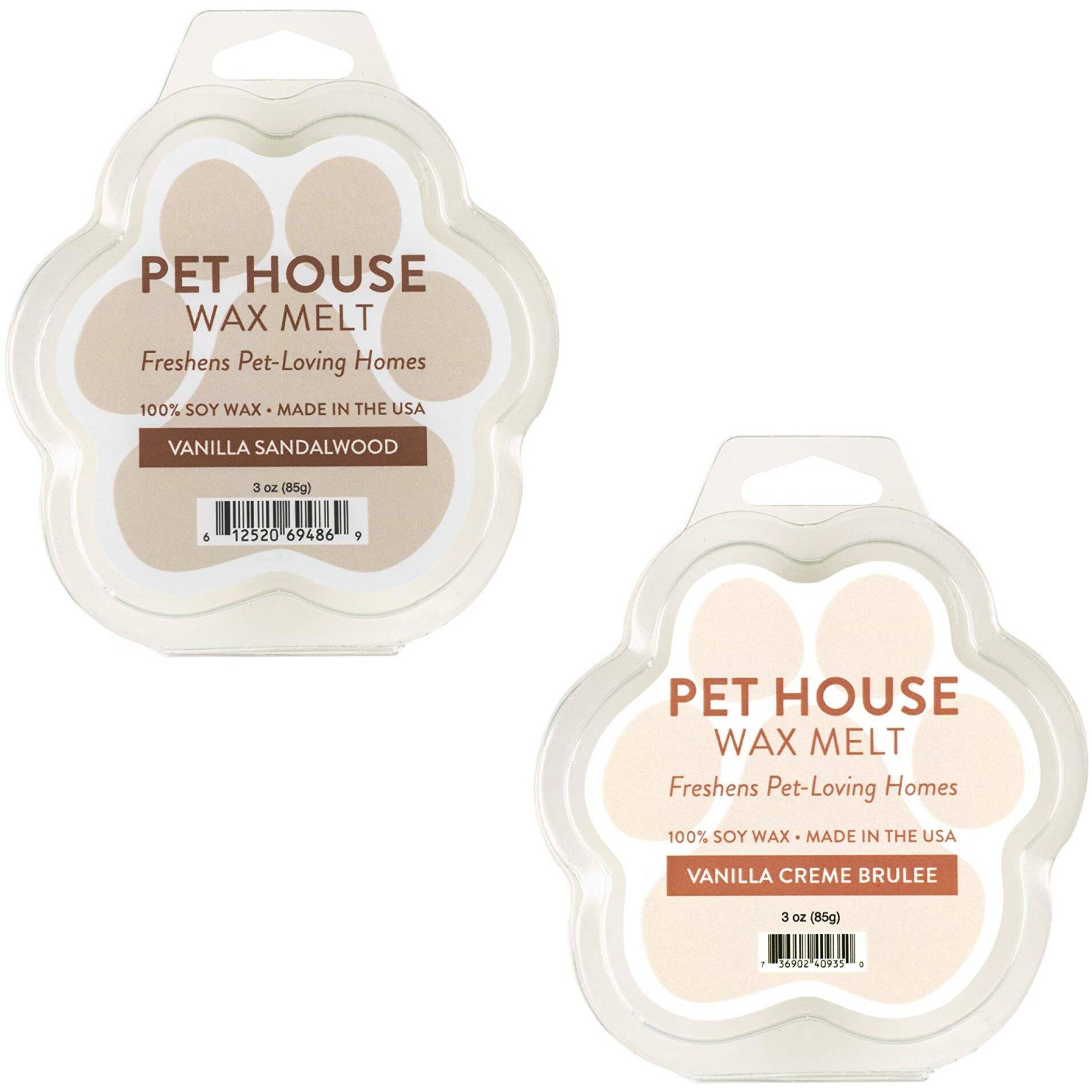One Fur All 100% Natural Plant-Based Wax Melts By Pet House - Long Lasting Pet Odor Eliminating Wax Melts Non-Toxic  Dye-Free Unique  Made In Usa-(Pack Of 2  Vanilla Sandalwood/Vanilla Creme Brulee)