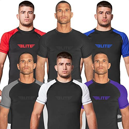 Elite Sports New Item Standard Short Sleeve Compression  Mma  Bjj  No Gi  Cross Training Rash Guard  Large  Red