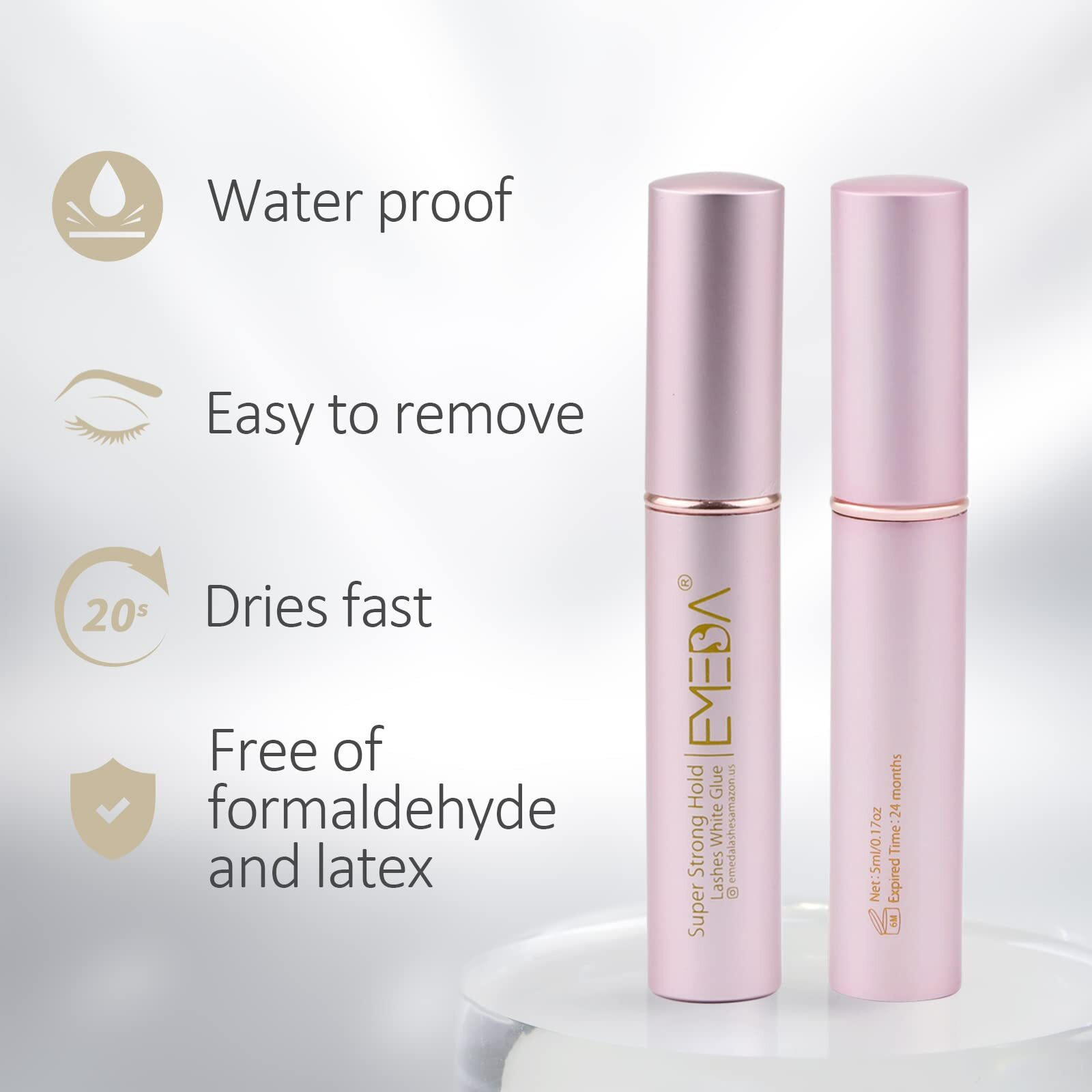 Emeda 2 Pcs False Eyelash Glue Super Strong Hold Clear Glue Latex Free Eyelash Glue Waterproof Lash Glue White Strip Eyelash Adhesive(2Pcs White)