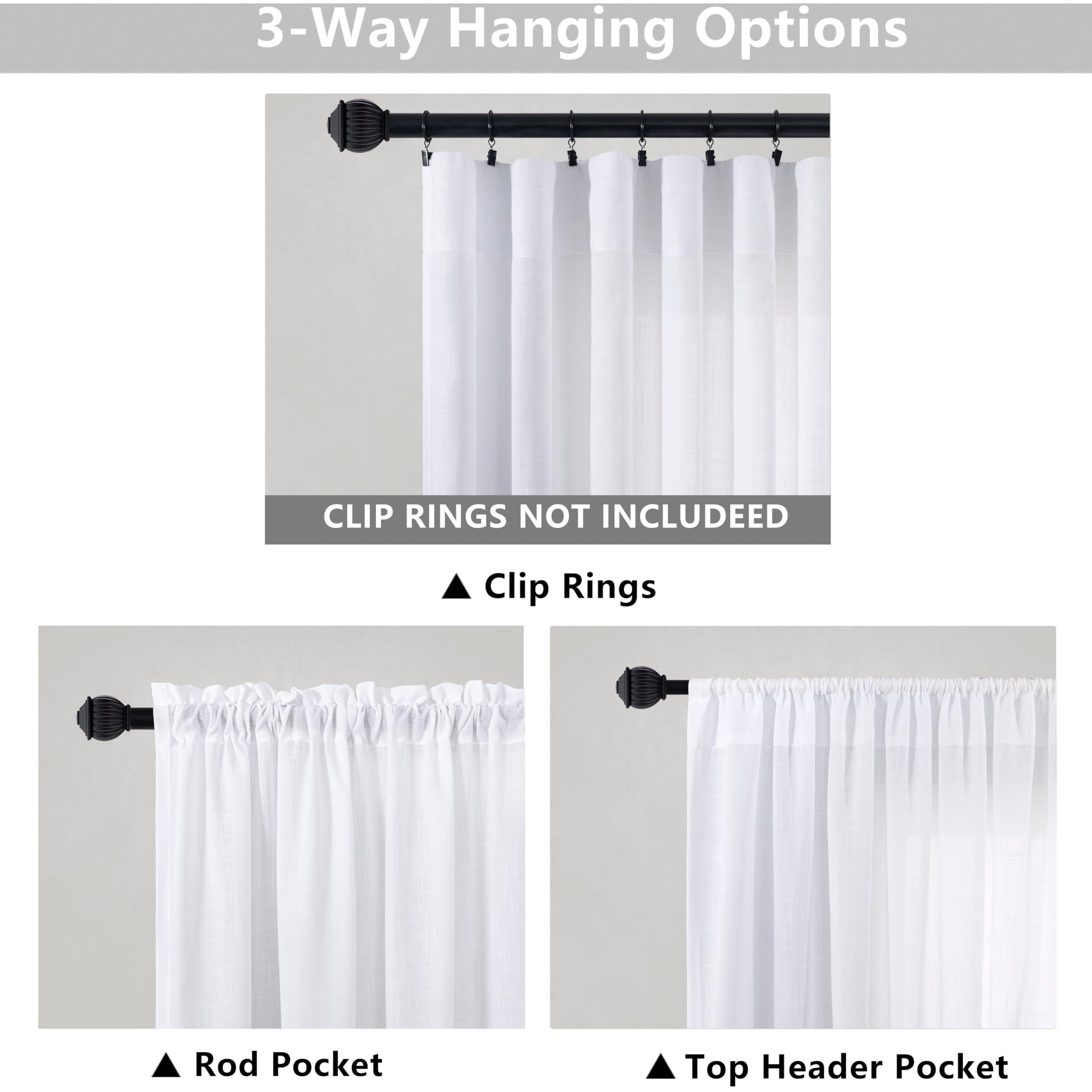 Mrs.Naturall Pure White Linen Curtains 38 Inch Wide For Windows 2 Panel Sets Rod Pocket Light Filtering Semi Sheer Linen Curtains For Bedroom Living Room Boho Decor 38 Inch Width By 63 Inch Length