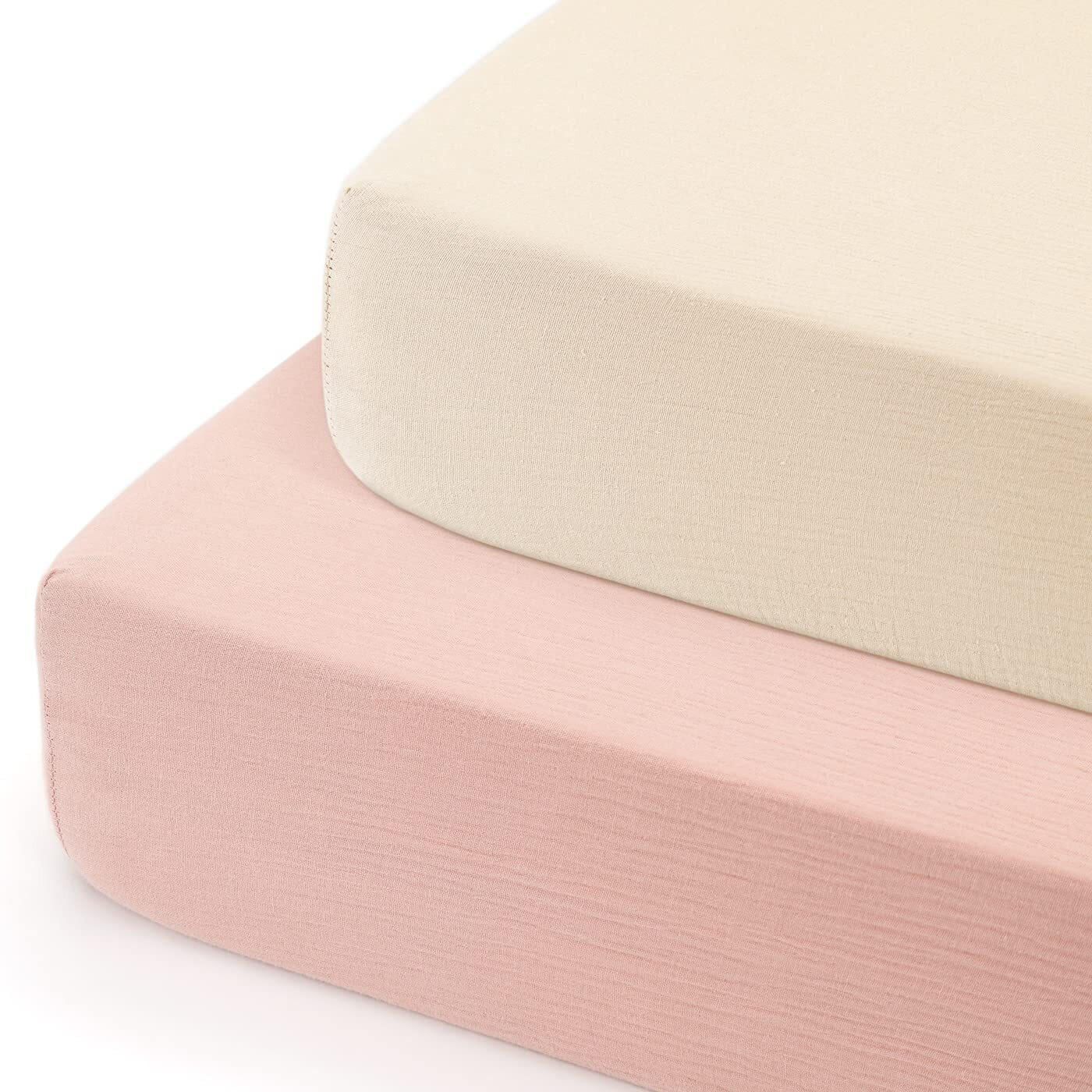 Grssder Soft Muslin Crib Sheet 2 Pack  100% Cotton Crib Sheets For Boys And Girls  Fit Standard Crib Mattresses 52 "" X 28 "" Safe And Snug  Blush Pink/Beige