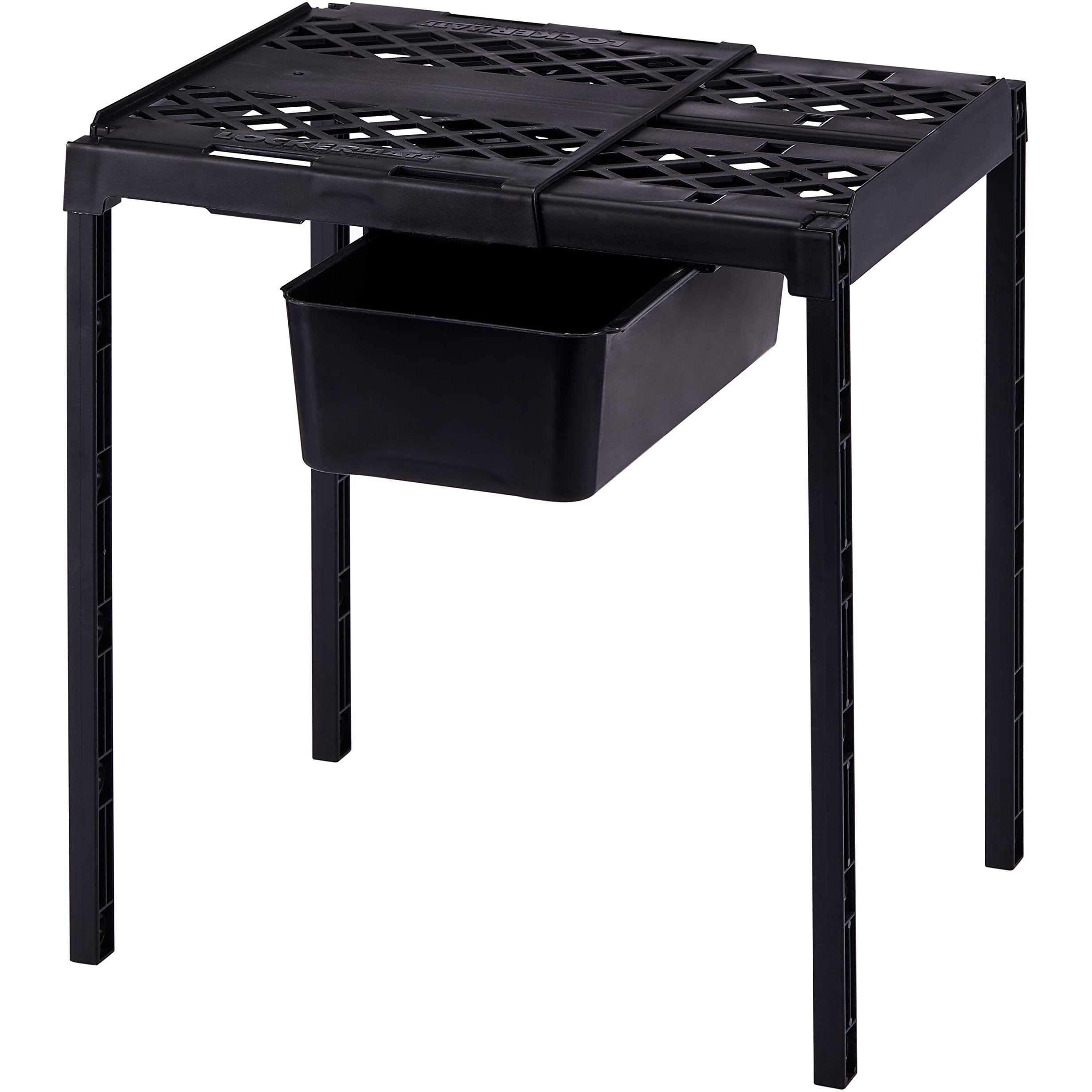 Lockermate Adjust-A-Shelf Locker Shelf & Organizer  Extends To Fit Your Locker  Includes Storage Drawer  Black