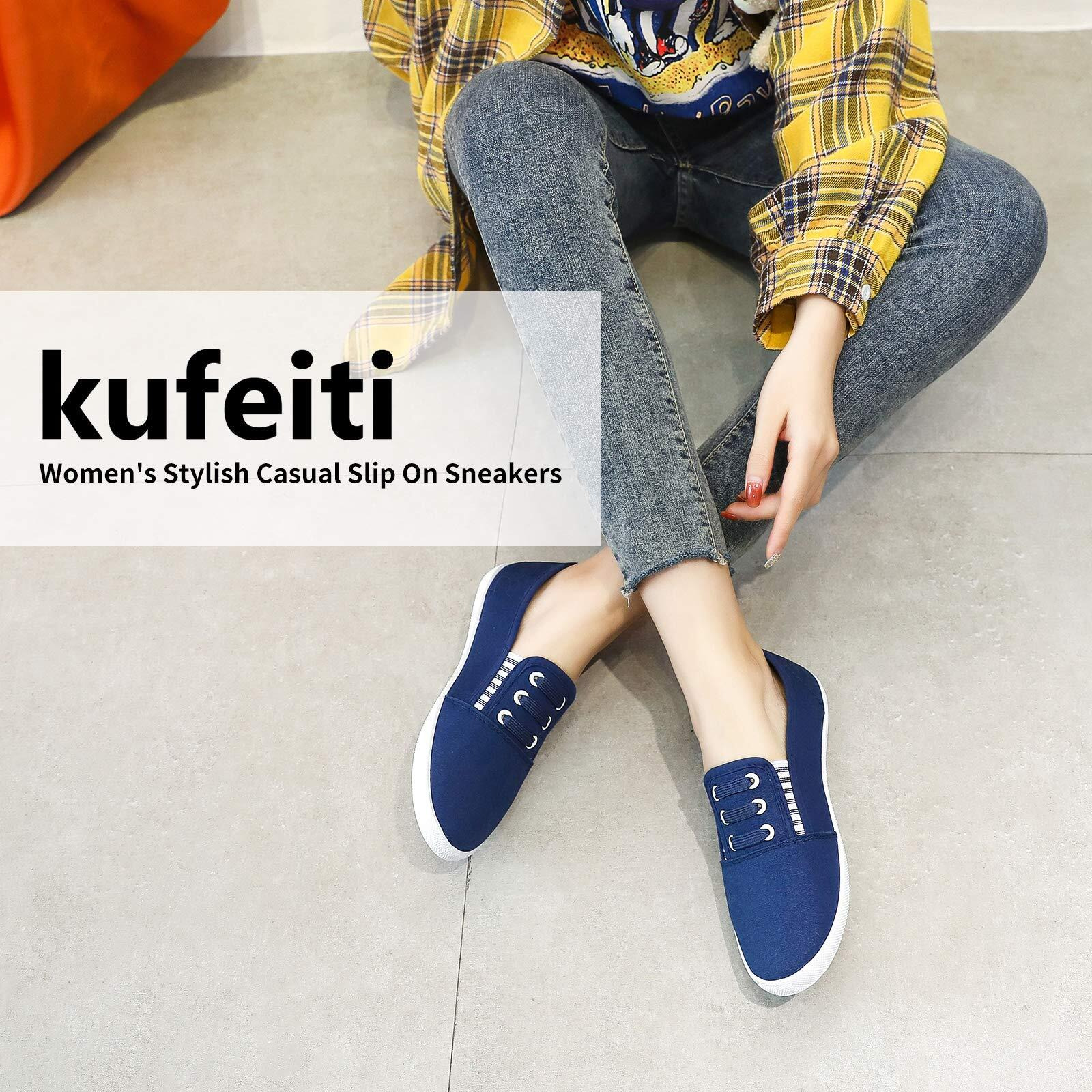 Kufeiti Women 's Canvas Slip On Shoes Sneakers For Women Fashion Comfortable White Black Elastic Sneakers For Women (6  Navy  Numeric_6)