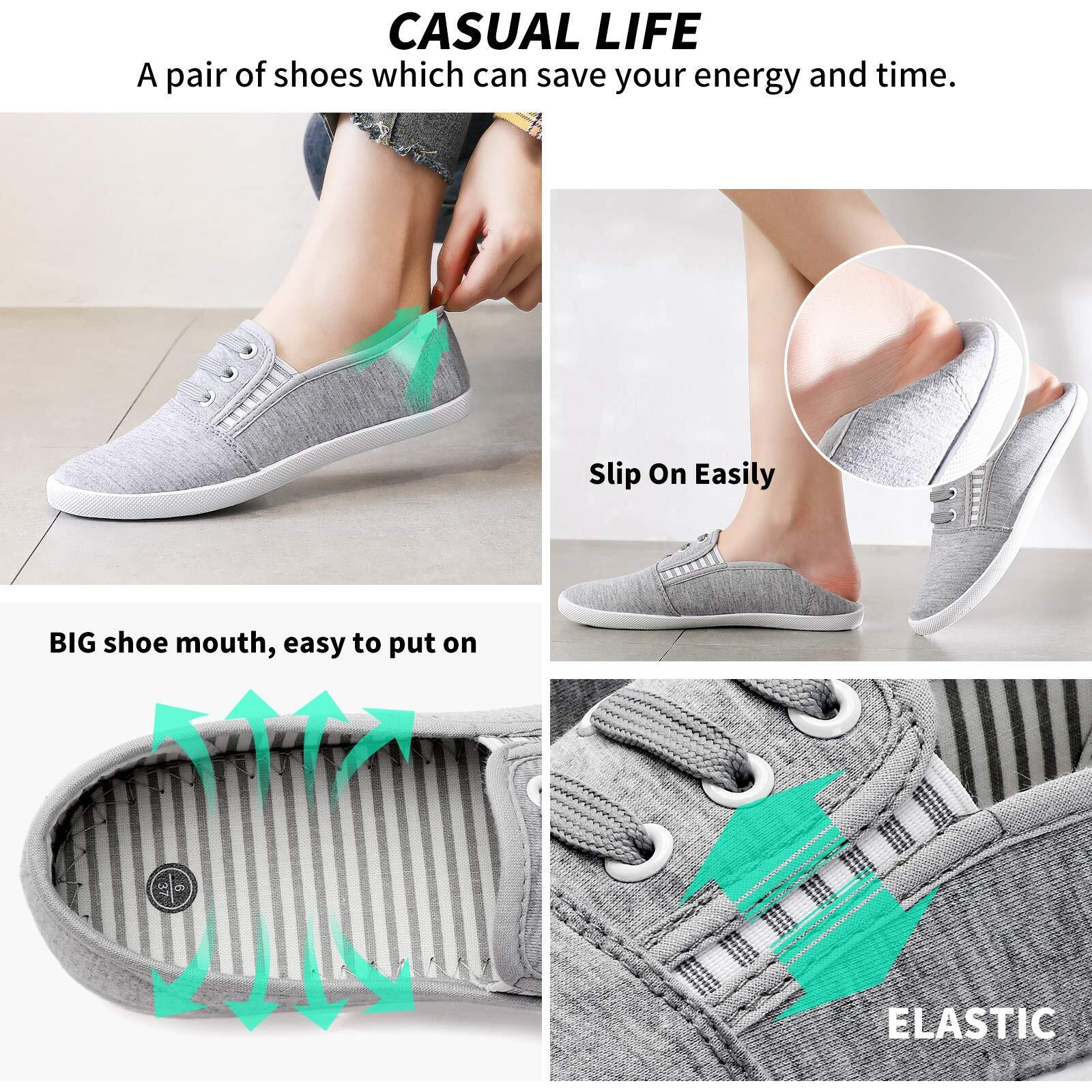 Kufeiti Women 's Canvas Slip On Shoes Sneakers For Women Fashion Comfortable White Black Elastic Sneakers For Women (6  Navy  Numeric_6)