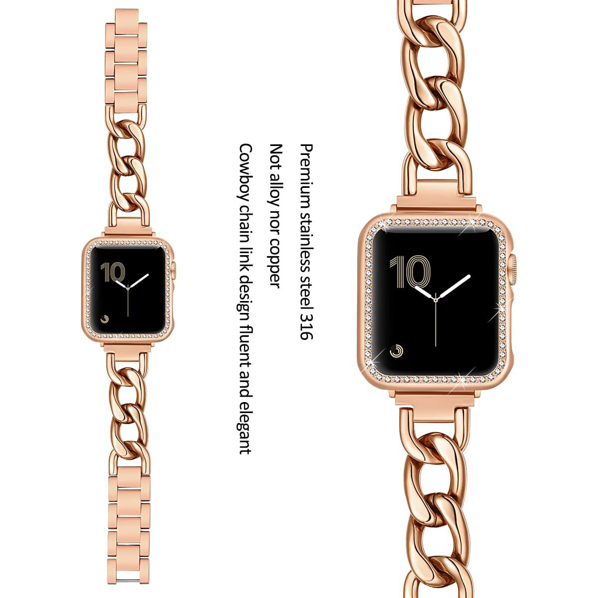 Dilando 38Mm 40Mm 41Mm Rose Gold Band Compatible With Apple Watch Women Men  Cool Chain Link Metal Strap For Iwatch Se And Series 8 7 6 5 4 3 2 1(Rose Gold  40Mm)