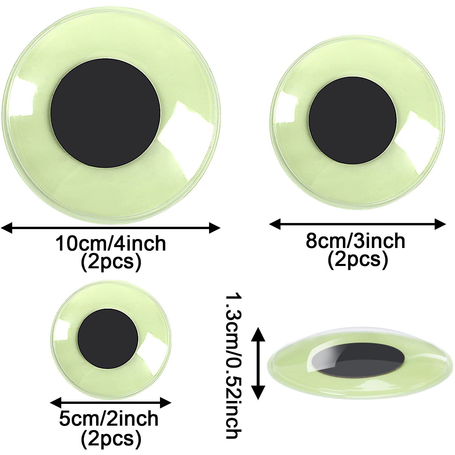 6Pcs Giant Googly Wiggle Eyes  Petknows Glow In The Dark Google Eyes Self Adhesive For Craft Sticker Large Sticky Eyes Big Sparkle Googly Eyes For Diy Decoration 2Inch 3Inch 4Inch